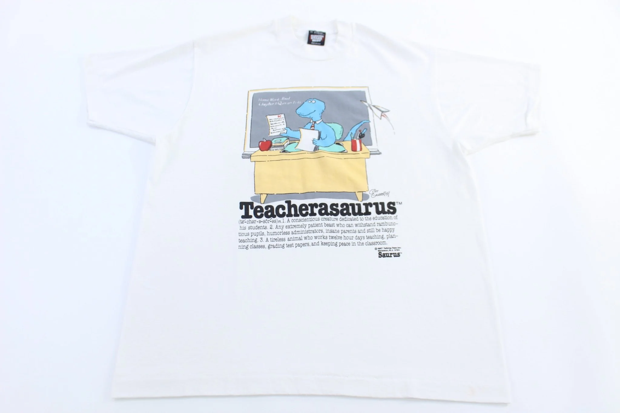 1987 Teacherasaurus Cartoon Graphic T-shirt