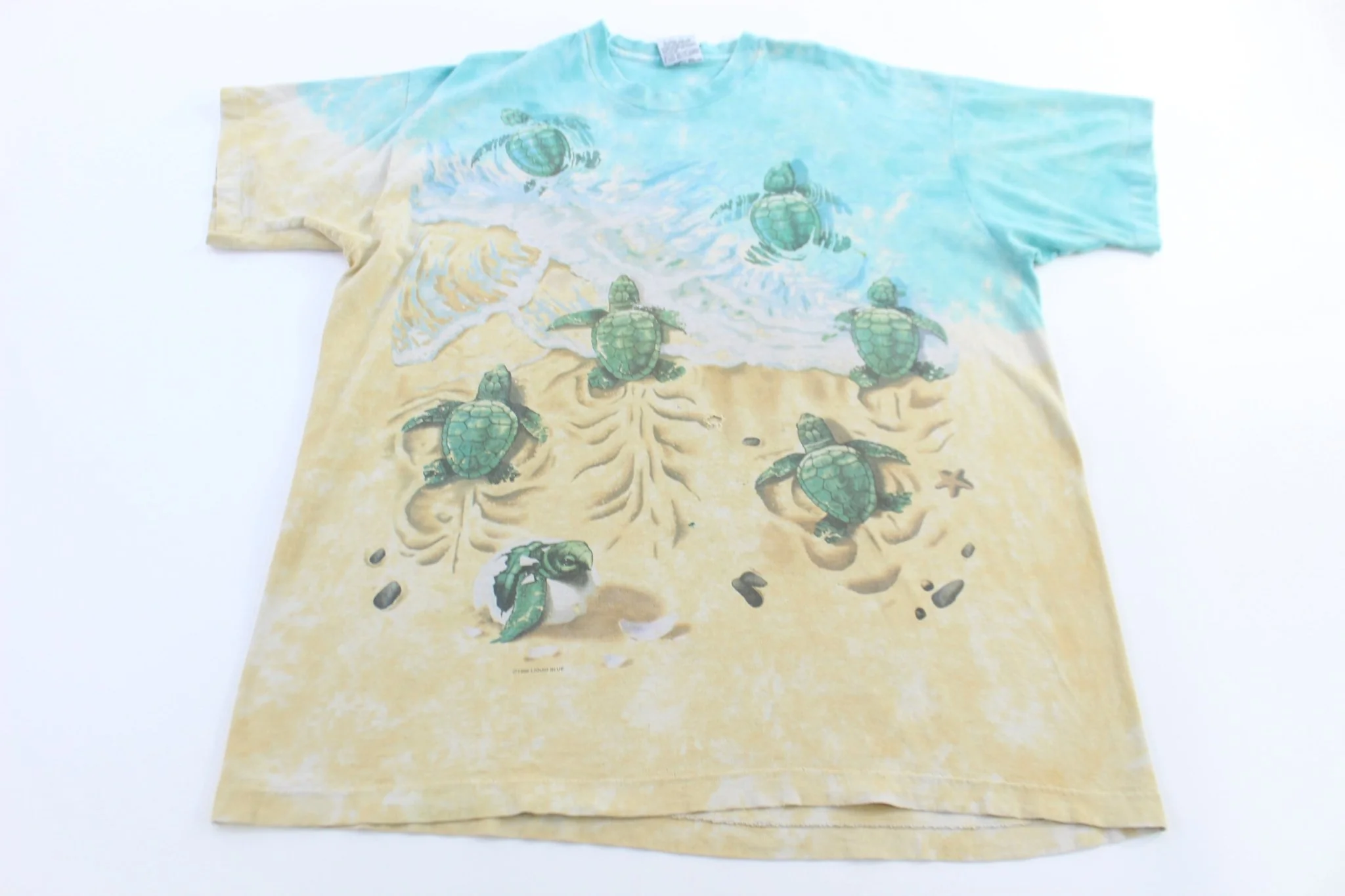 1996 Liquid Blue Turtles All Over Graphic T-shirt