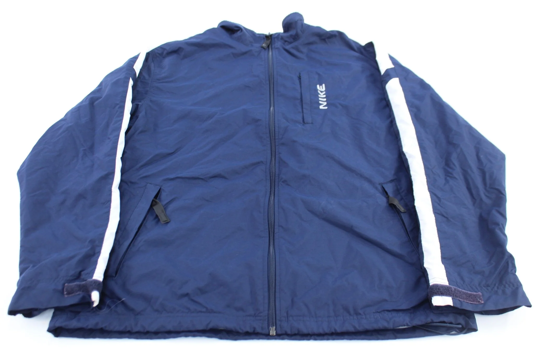 2000's Nike Embroidered Logo Blue & White Striped Zip Up Jacket