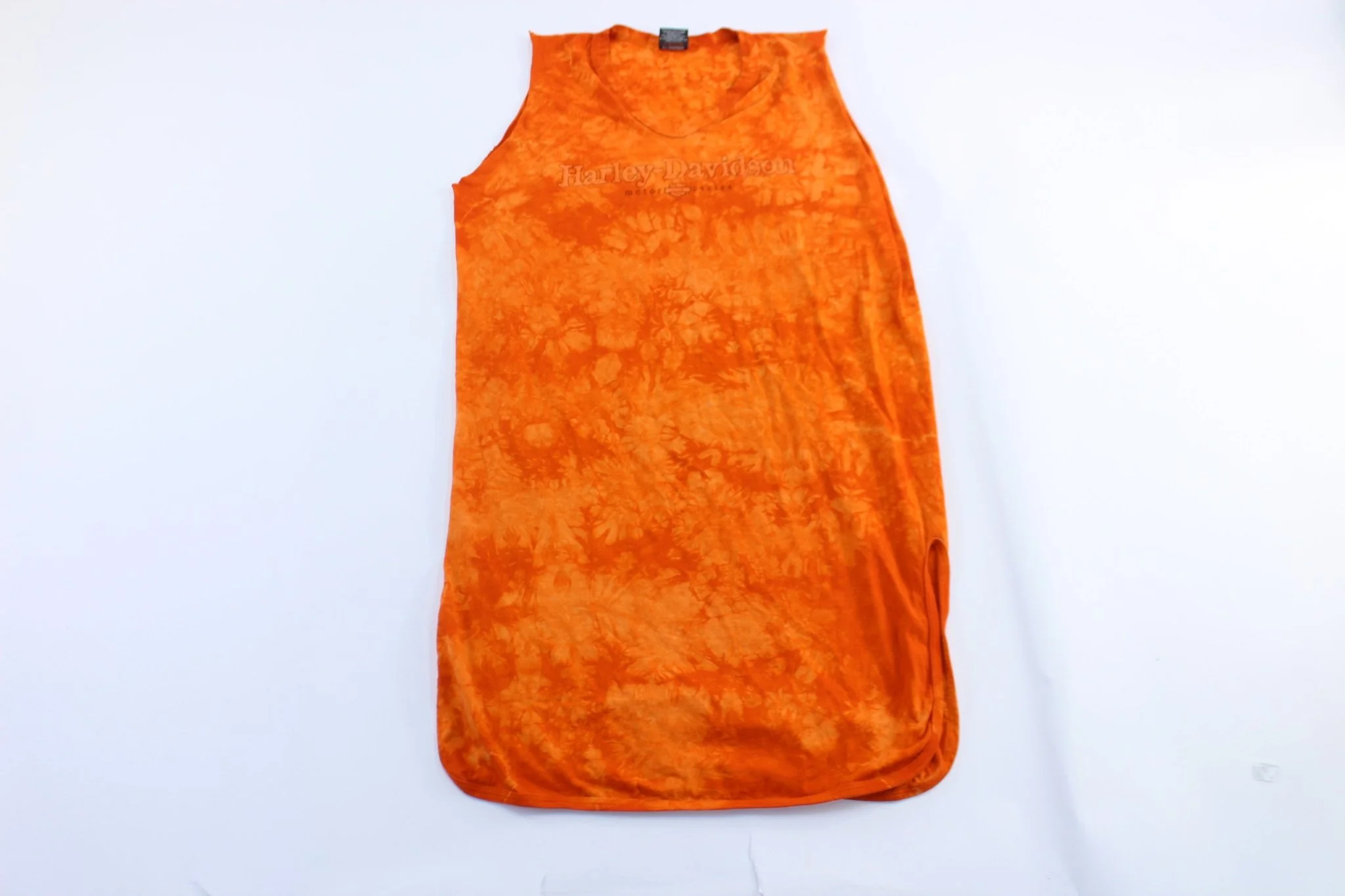 2002 Harley Davidson Motorcycles Orange Tie-Dye Dress