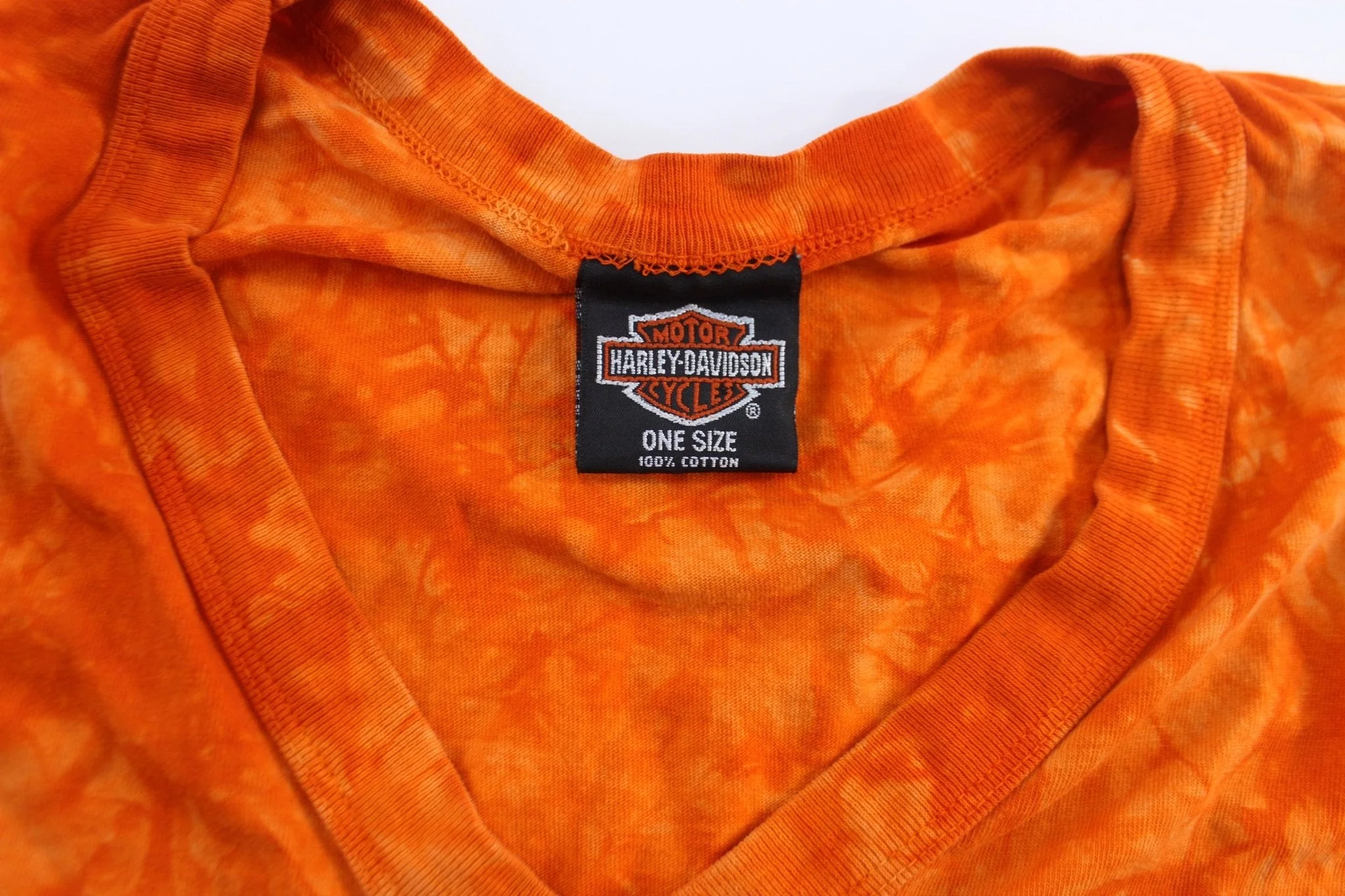 2002 Harley Davidson Motorcycles Orange Tie-Dye Dress - Image 3