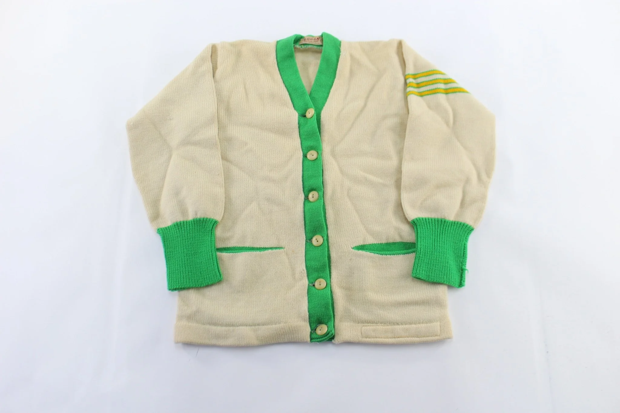 50's Logan Knitting Mills Cream & Green Cardigan