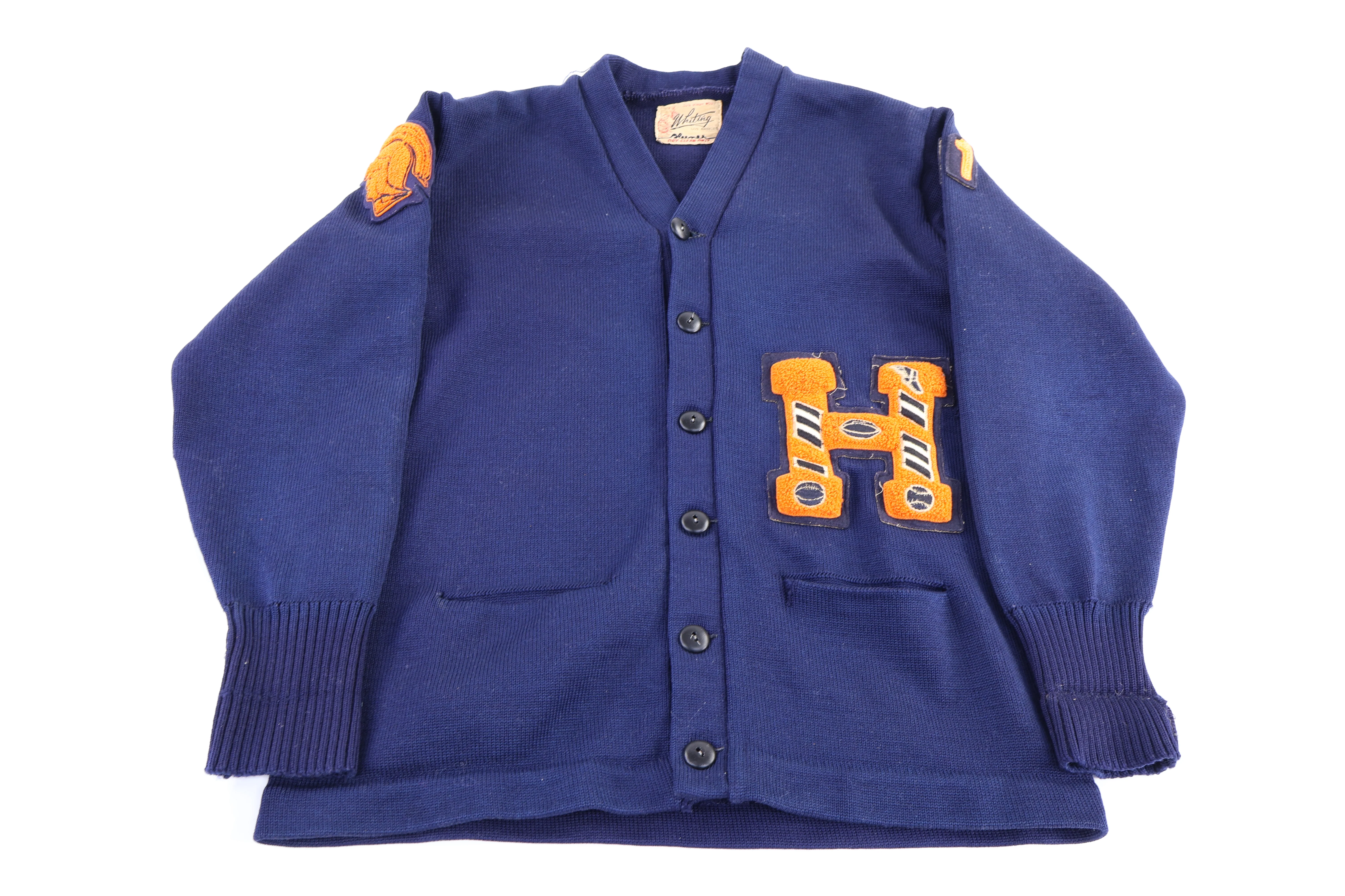 50's Navy Blue & Orange Cardigan Sweater