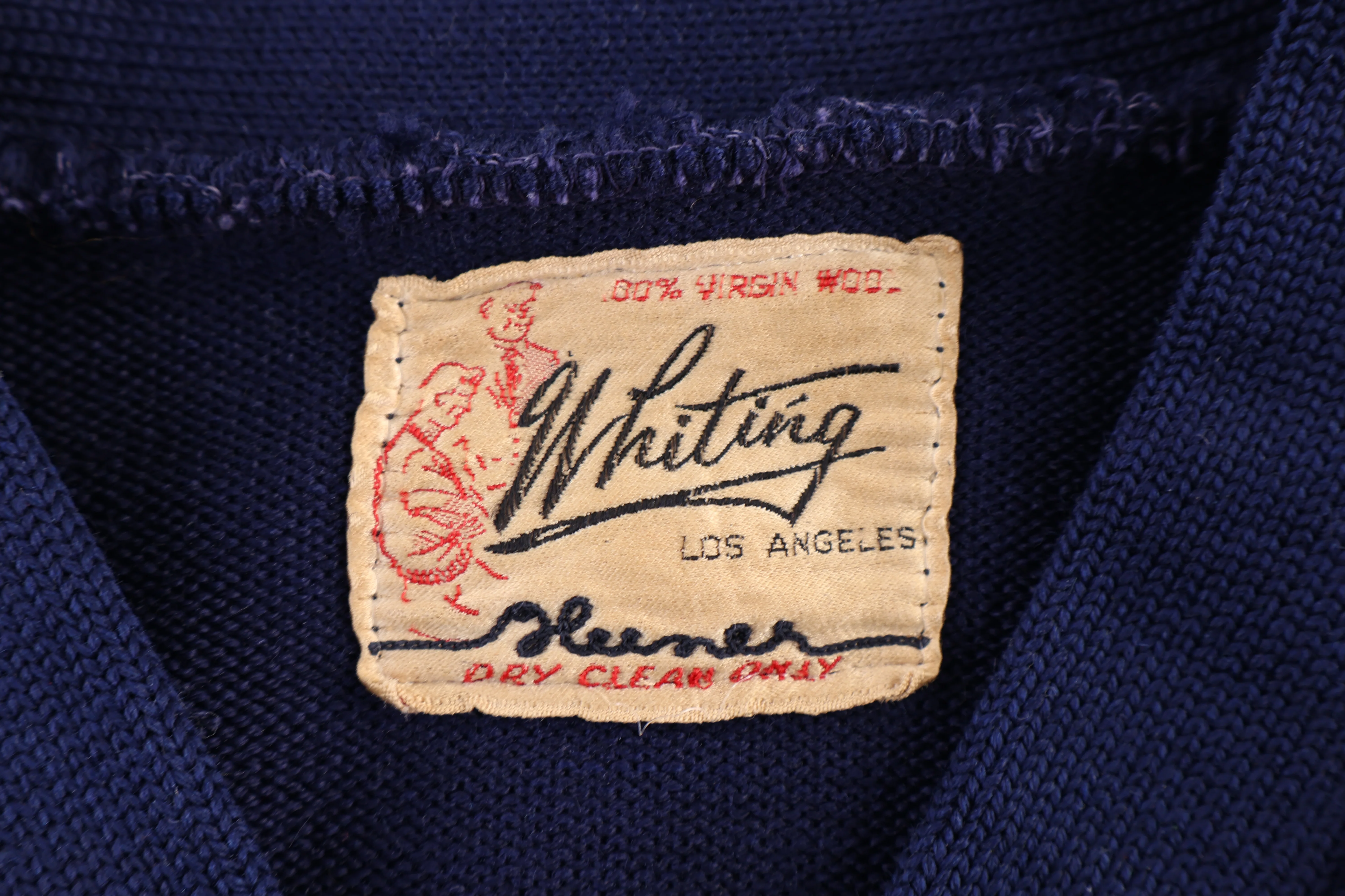 50's Navy Blue & Orange Cardigan Sweater - Image 4