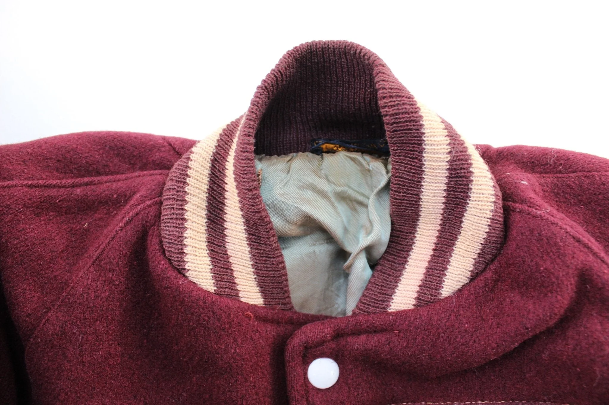 60's Maroon & White Varsity Letterman Jacket - Image 3
