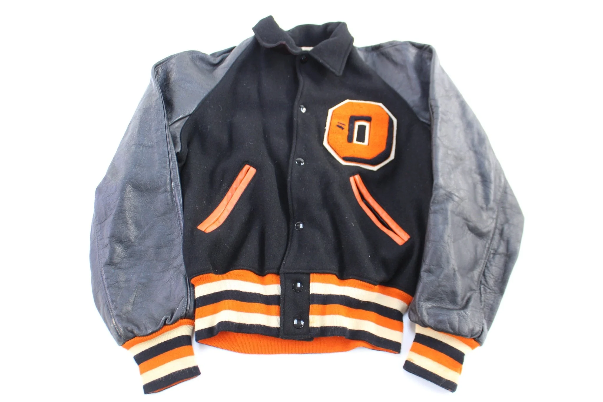 60's Orange & Black Varsity Letterman Jacket