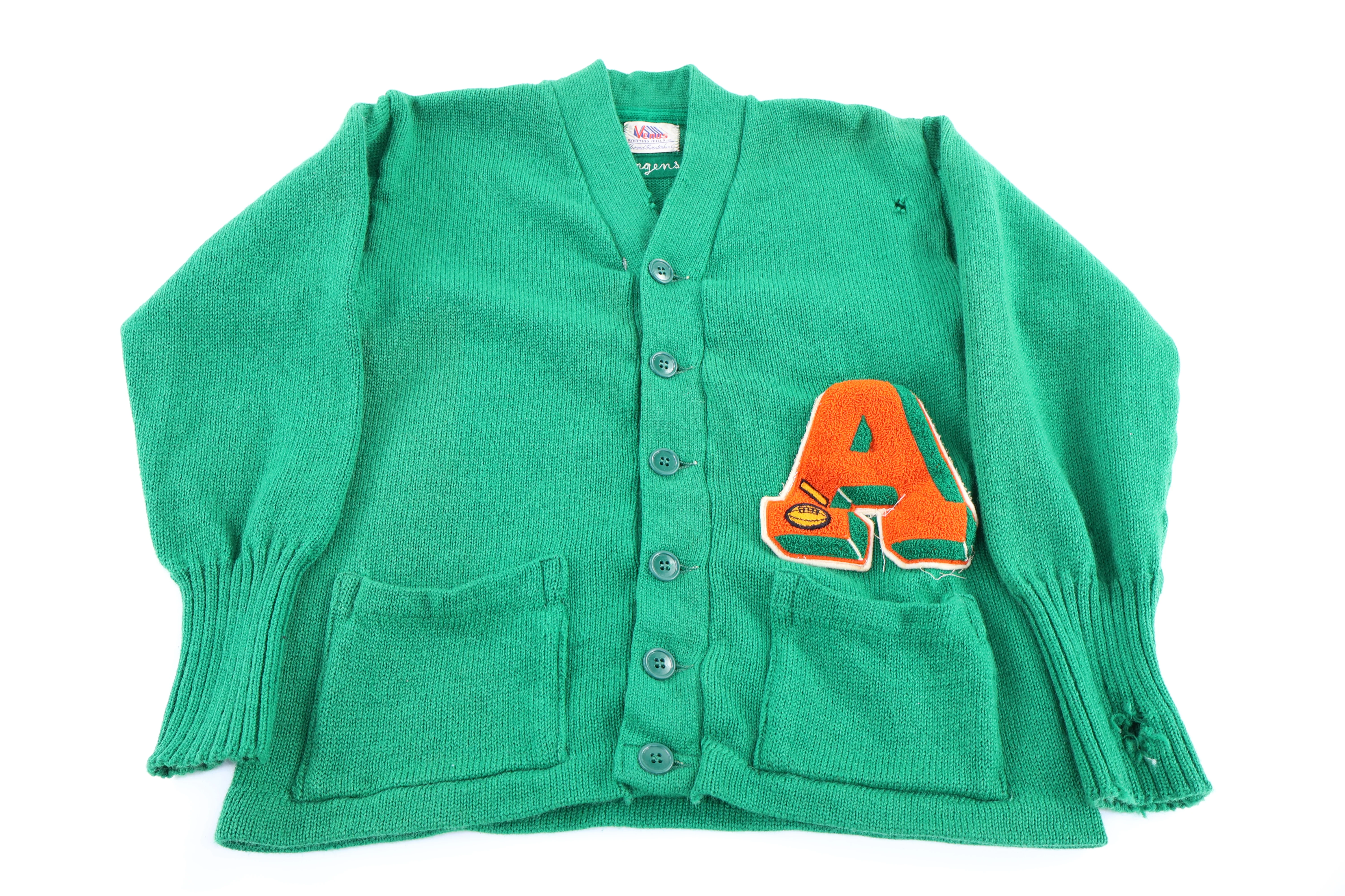 60's Venus Green Varsity Cardigan Sweater