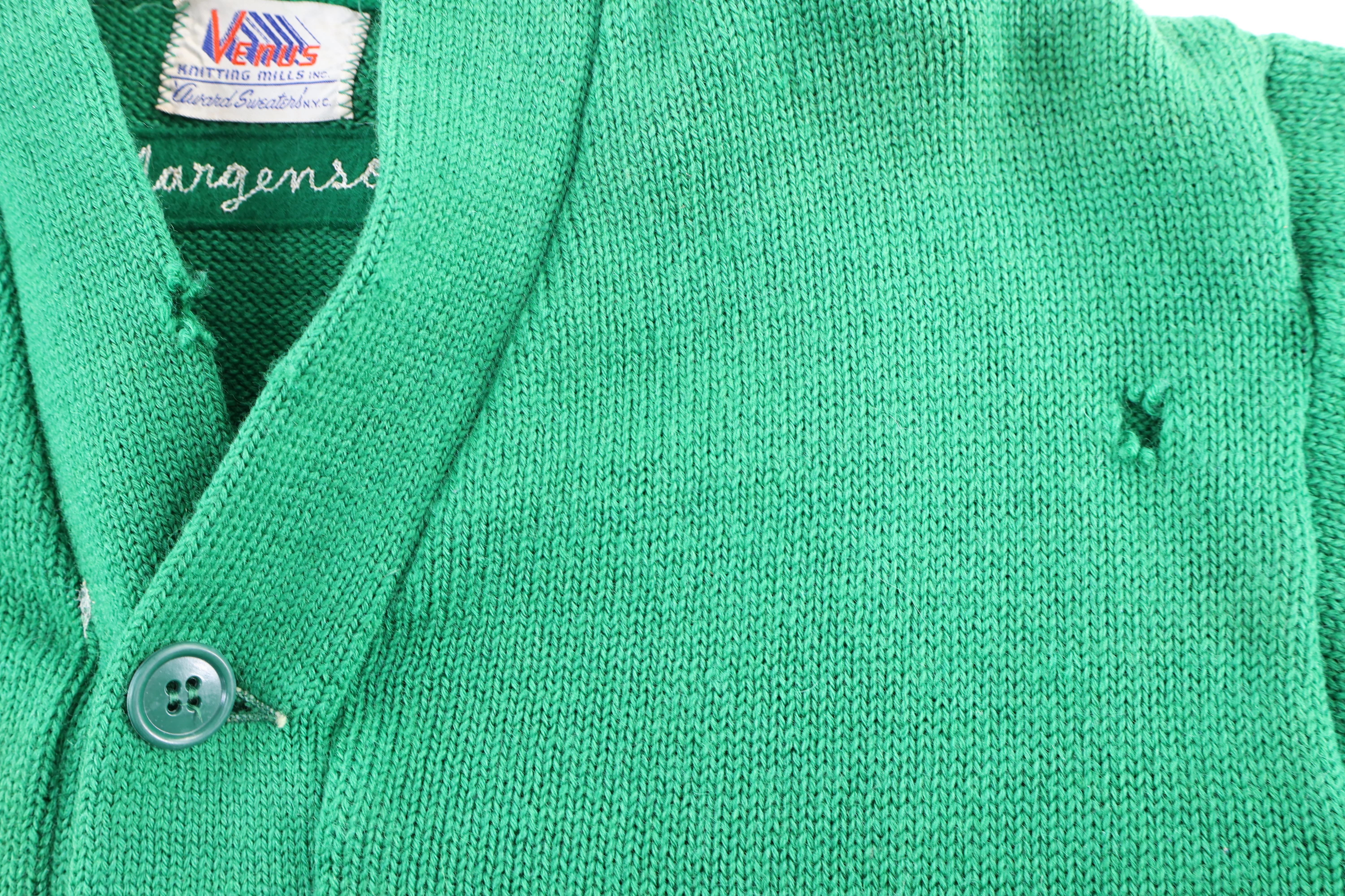 60's Venus Green Varsity Cardigan Sweater - Image 4