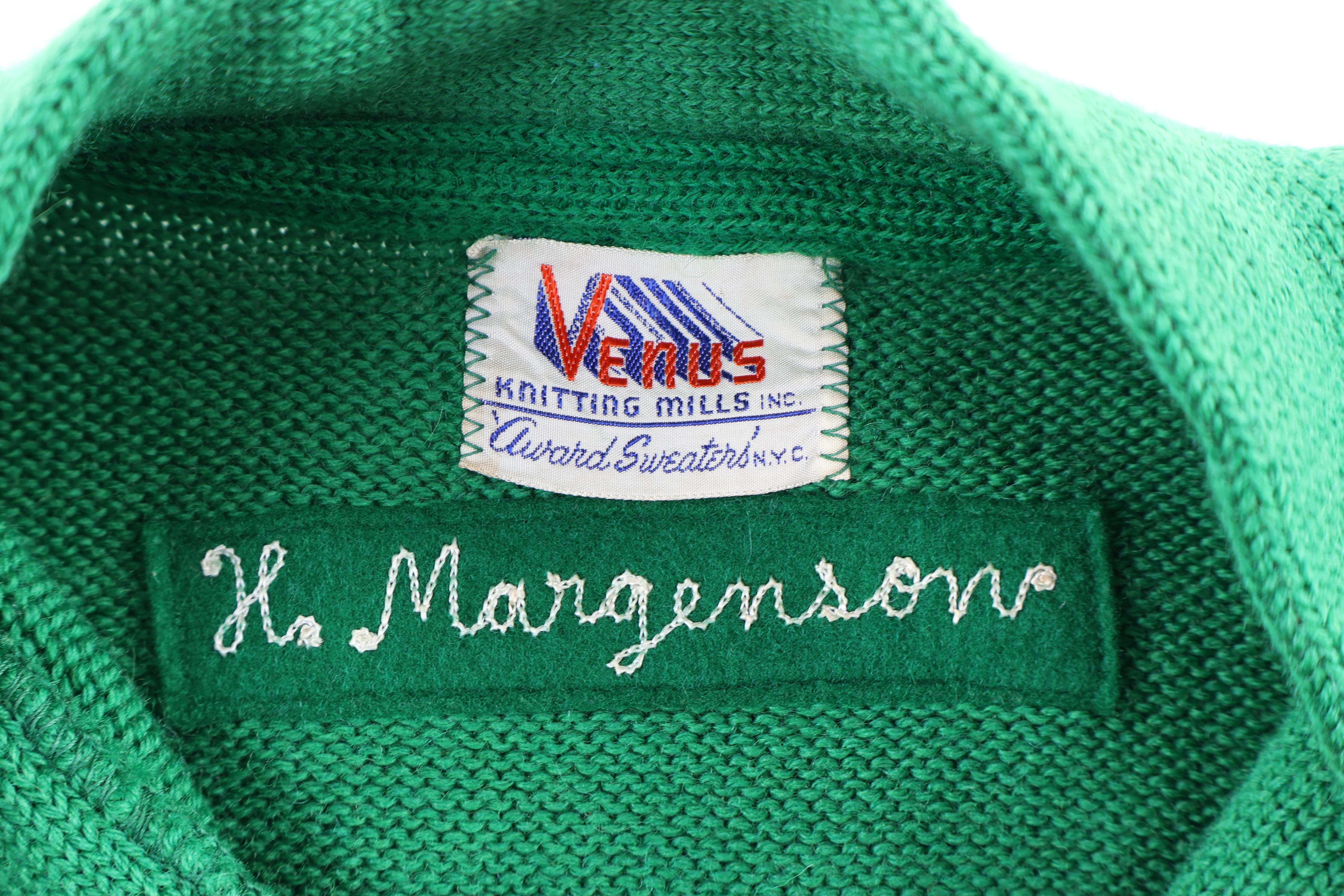 60's Venus Green Varsity Cardigan Sweater - Image 5