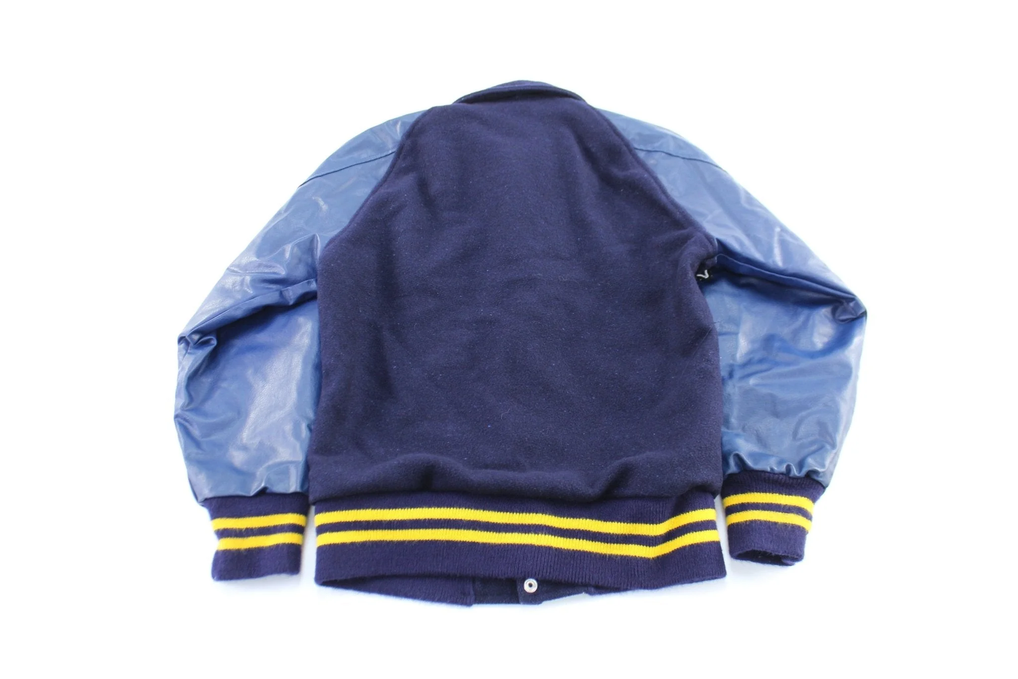 70's QTR Master Blue & Yellow Leather Varsity Band Jacket - Image 2