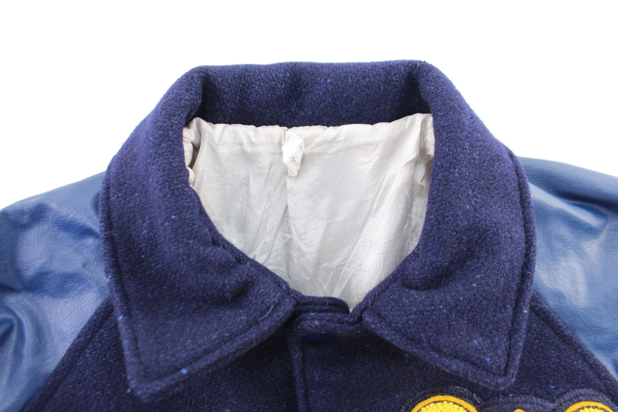 70's QTR Master Blue & Yellow Leather Varsity Band Jacket - Image 3