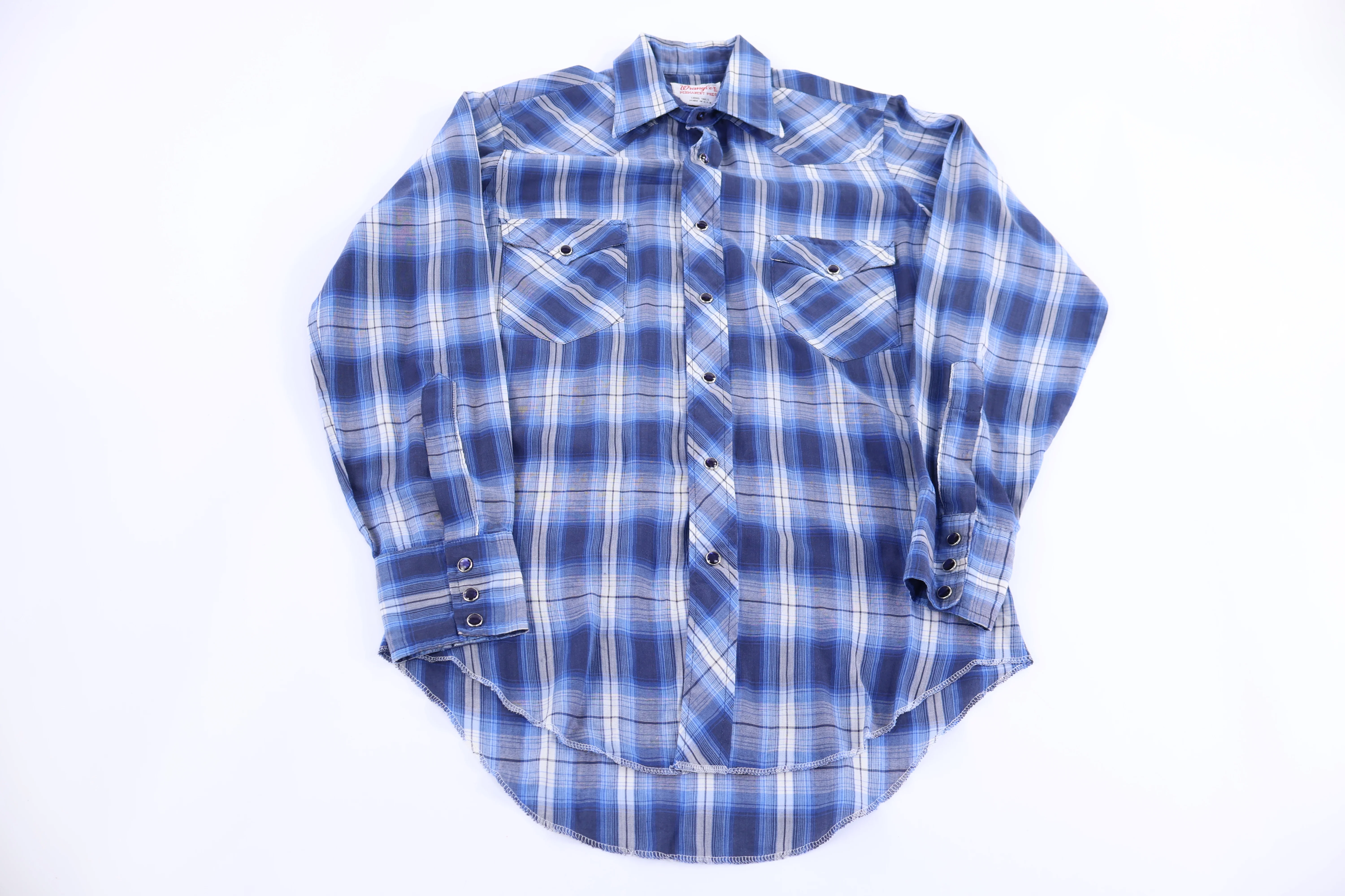 70's Wrangler Blue & White LS Button Down