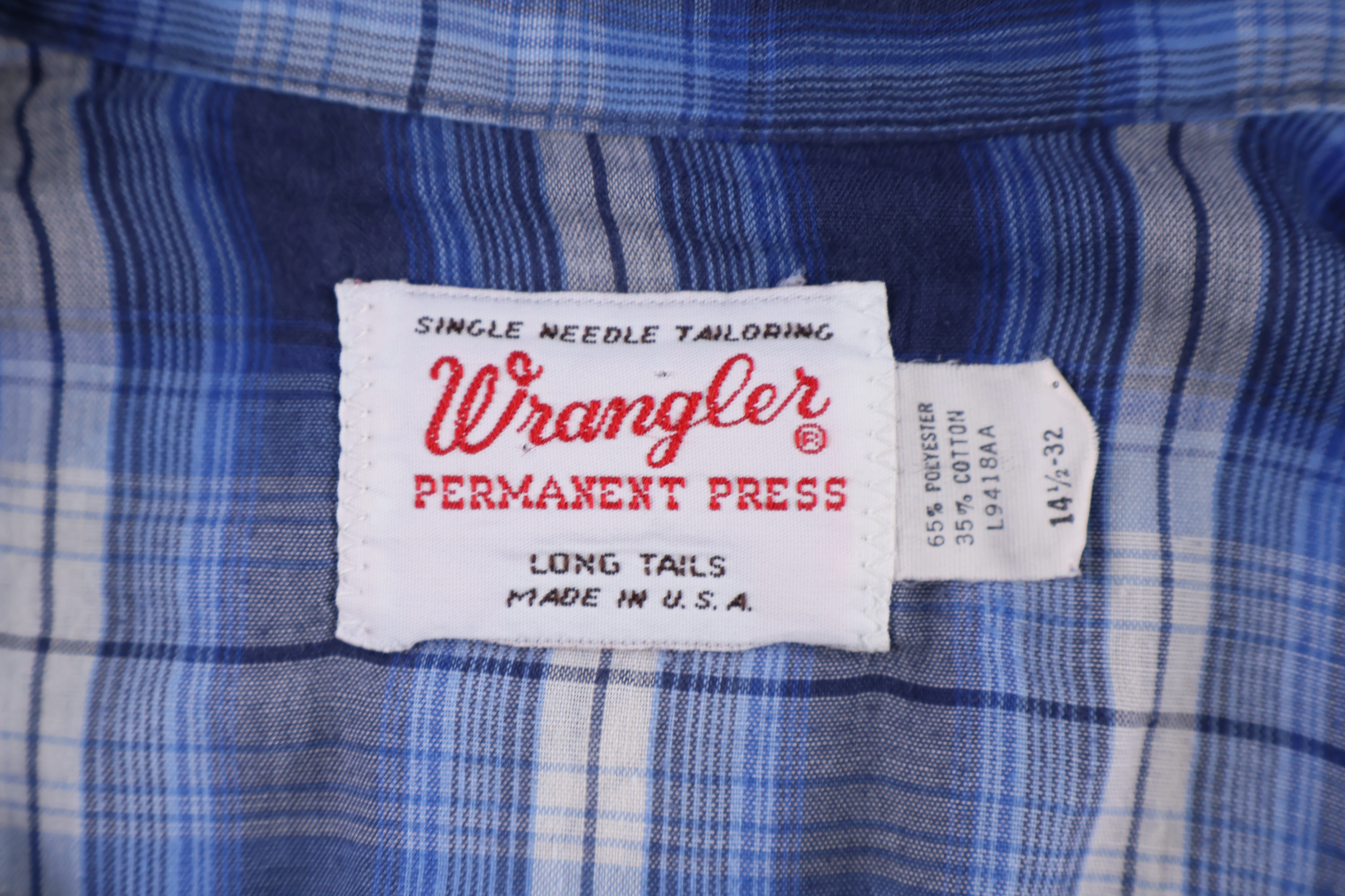 70's Wrangler Blue & White LS Button Down - Image 3