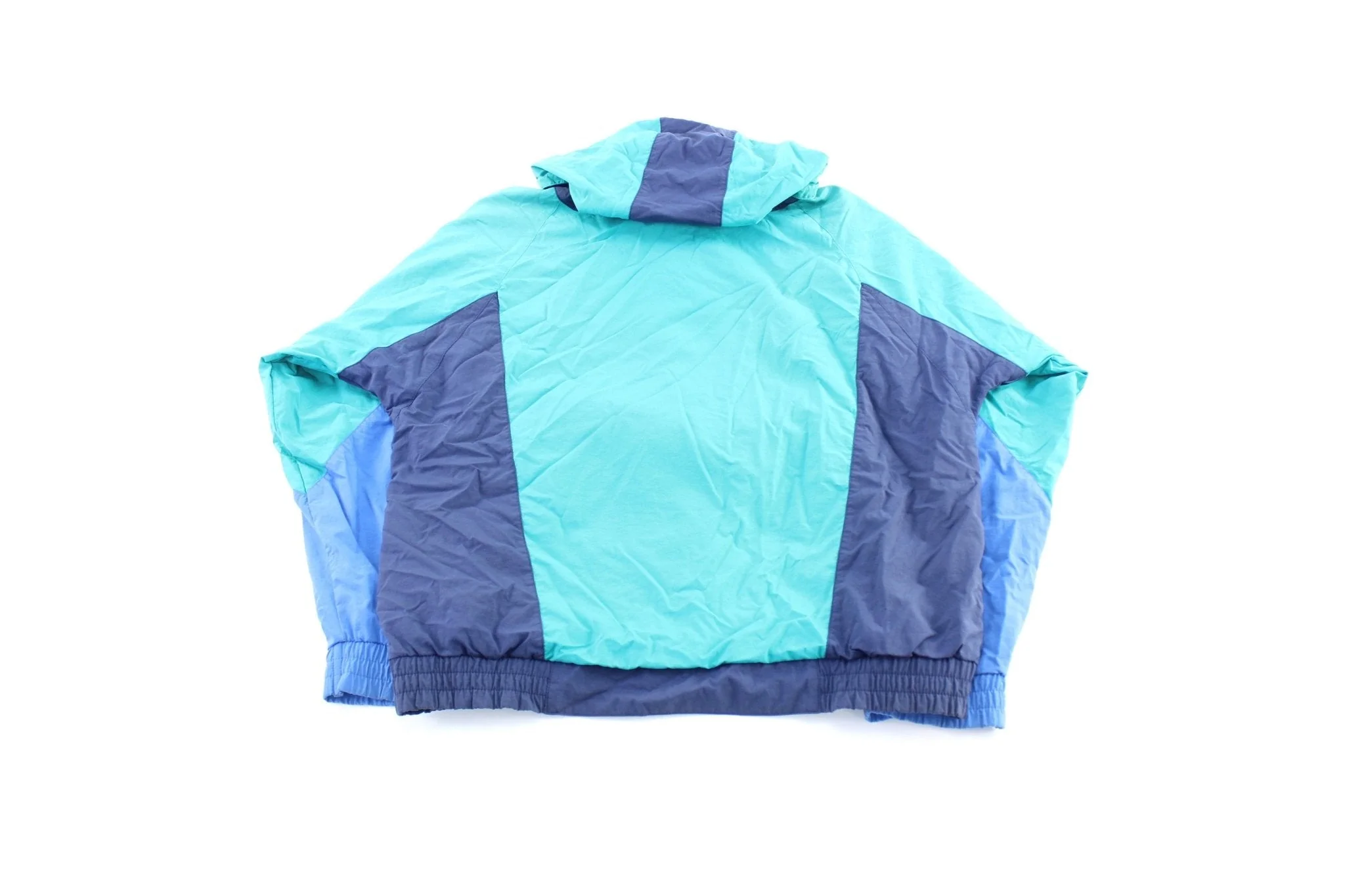 80's Adidas Embroidered Logo Blue, Navy Blue, & Turquoise Pullover Jacket - Image 2