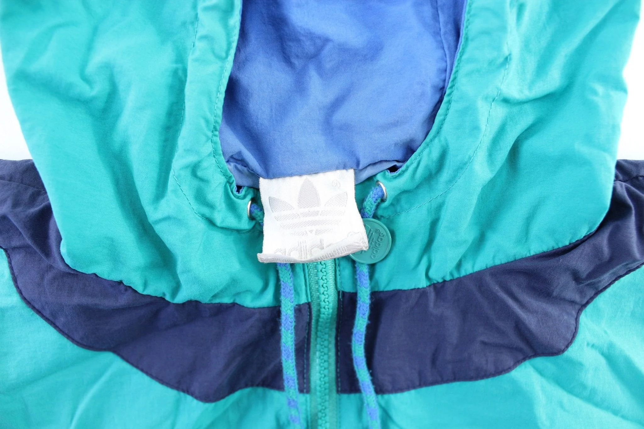 80's Adidas Embroidered Logo Blue, Navy Blue, & Turquoise Pullover Jacket - Image 3