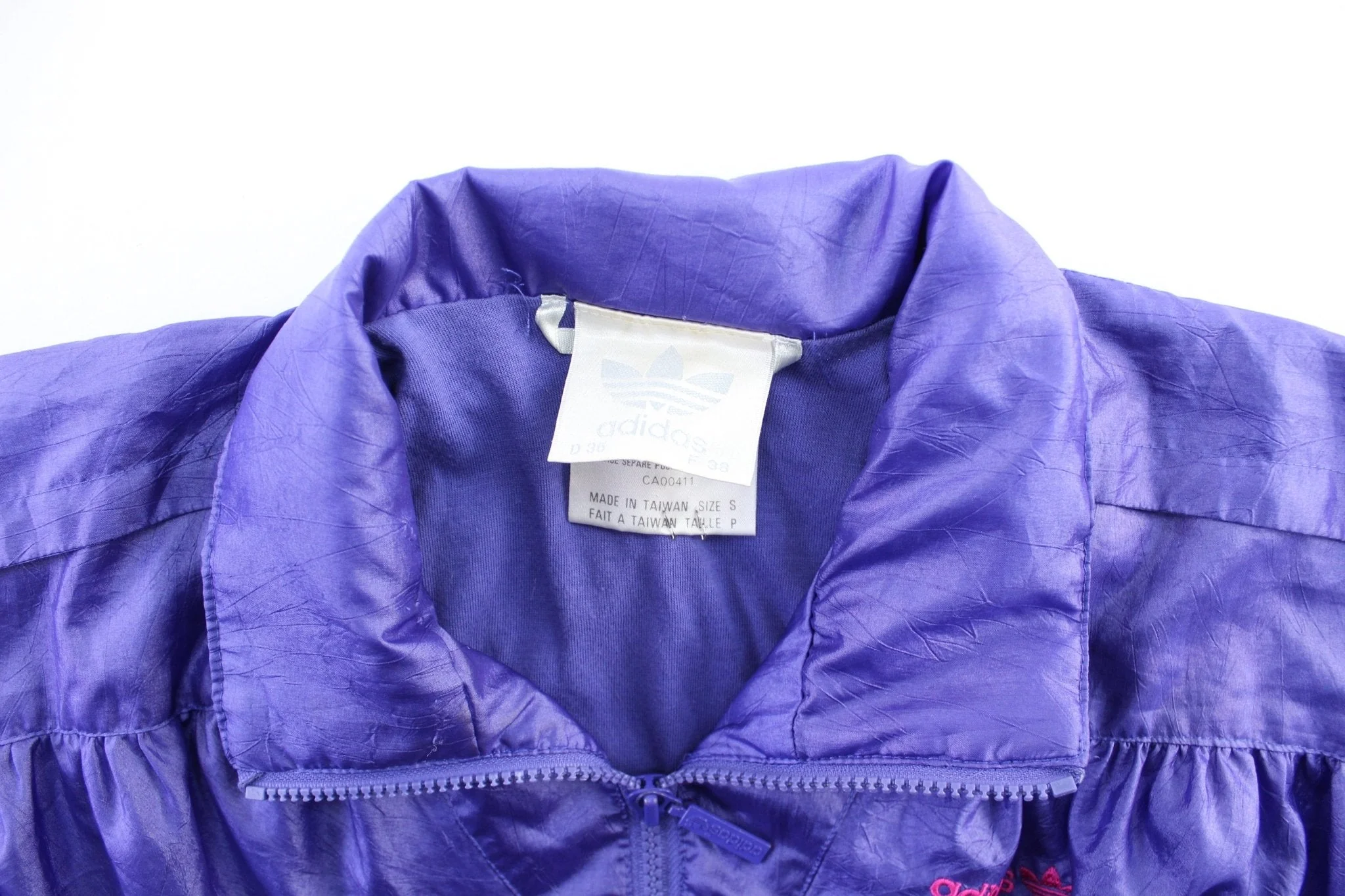 80's Adidas Embroidered Logo Purple Zip Up Jacket - Image 4