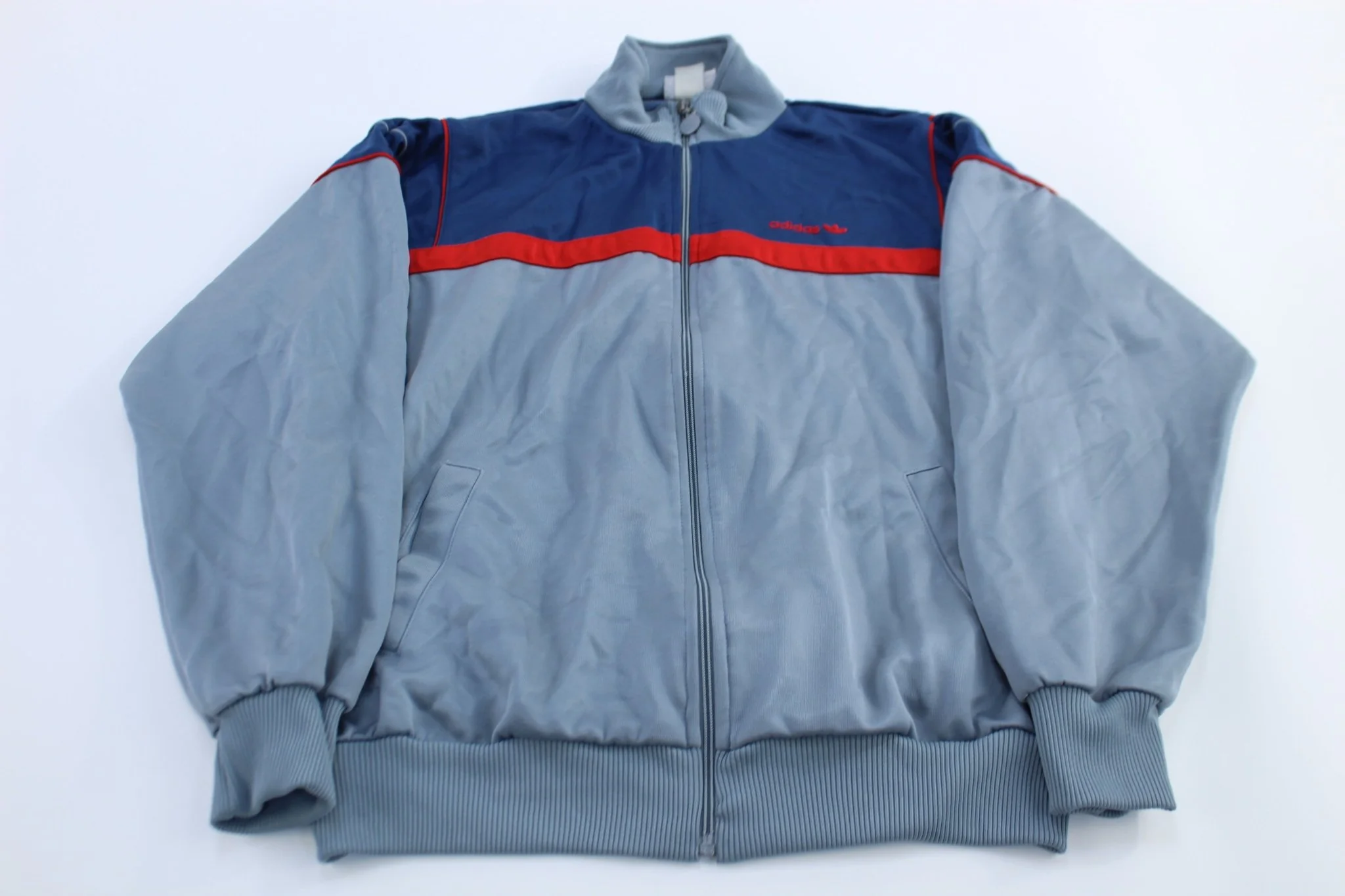 80's Adidas Embroidered Logo Red, Blue, & Grey Track Jacket