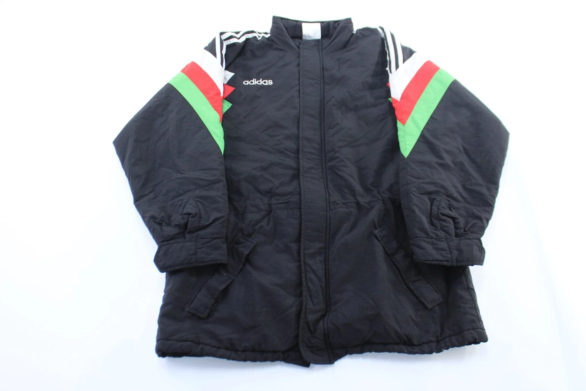 80's Adidas Red, Black & Green Striped Parka Jacket