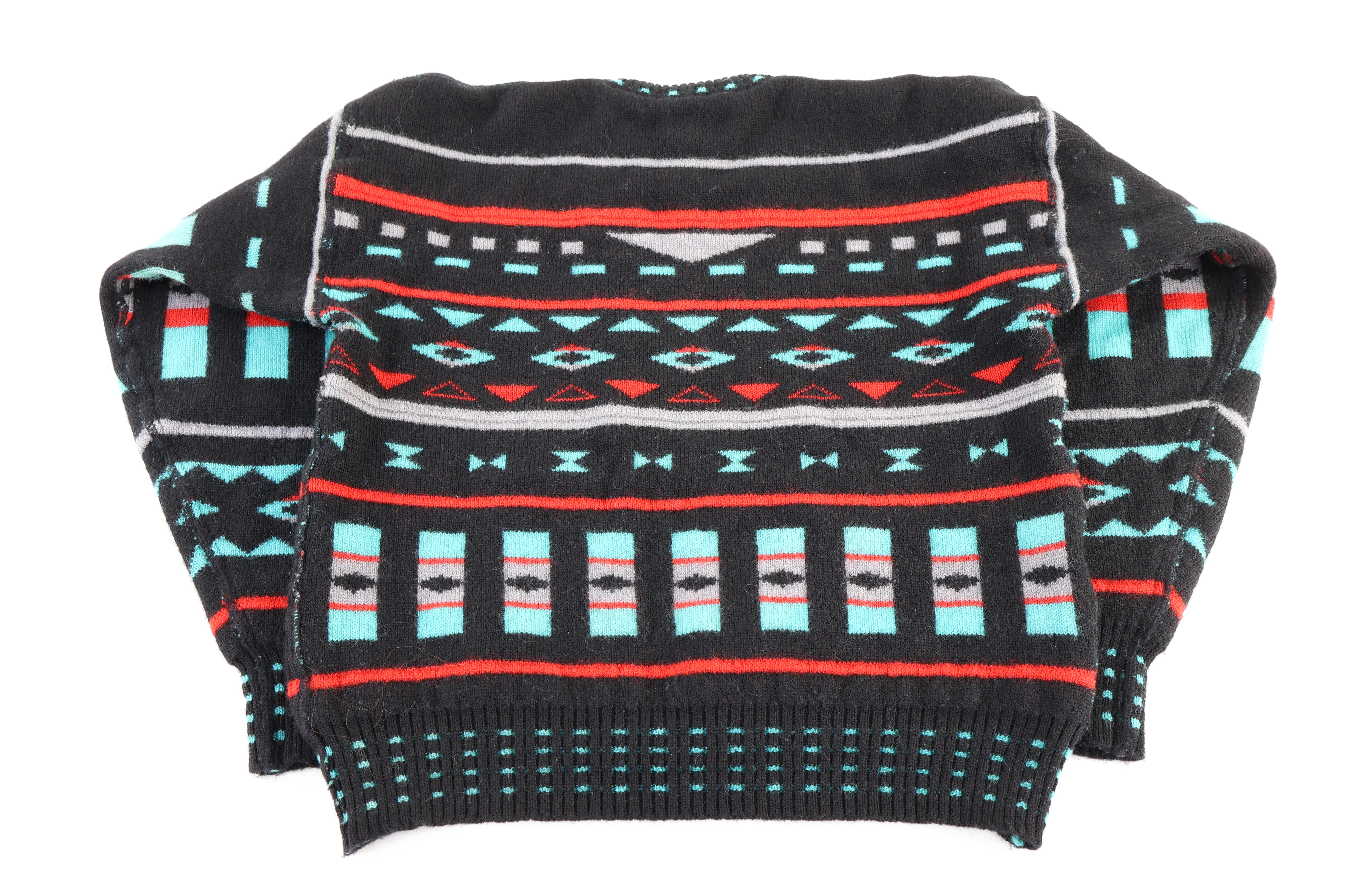 80's Geometric Pattern Wool Blend Knit Sweater - Image 3