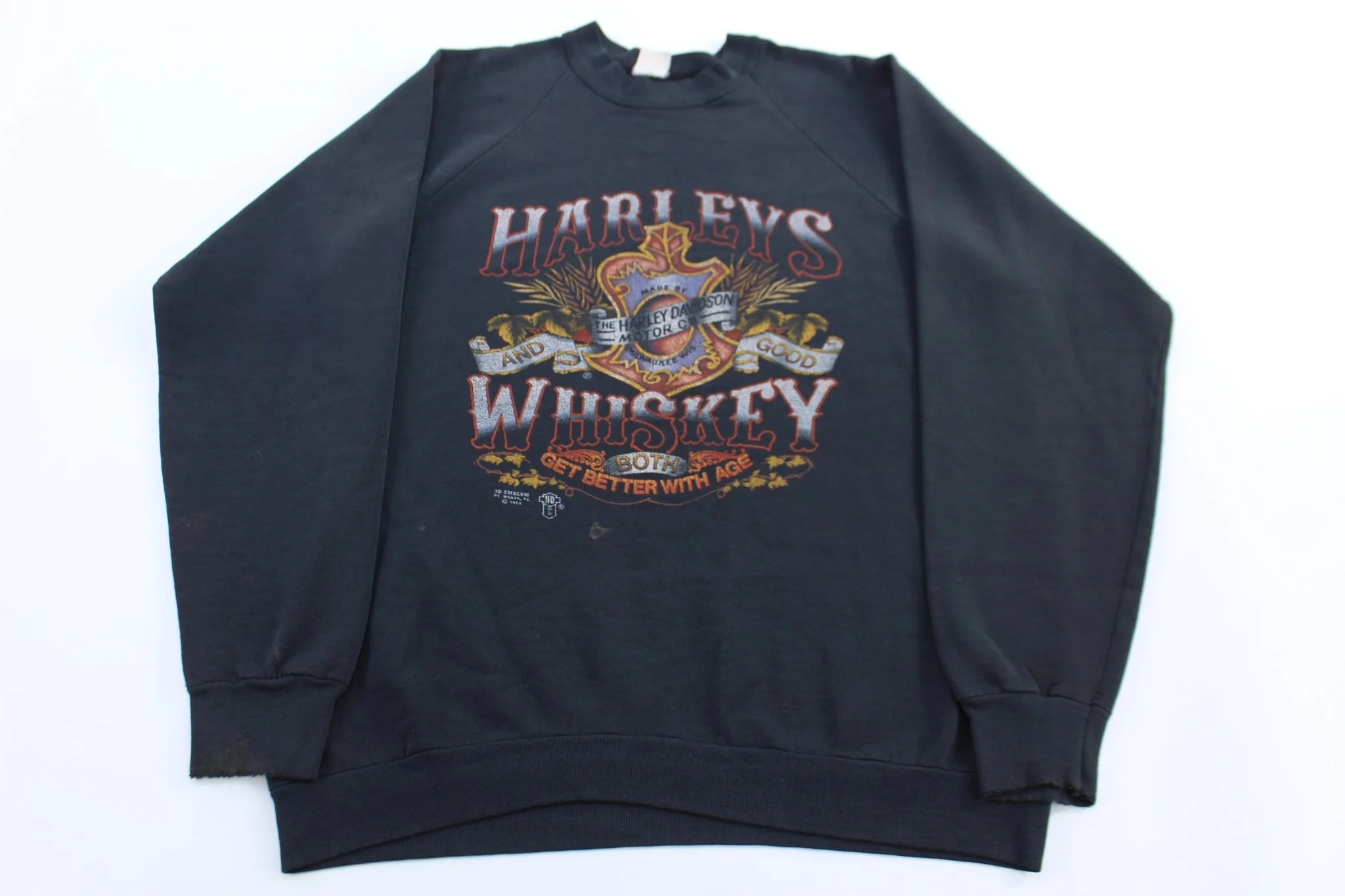 80's 3D Harley's And Whiskey Get Better With Age Sweatshirt
