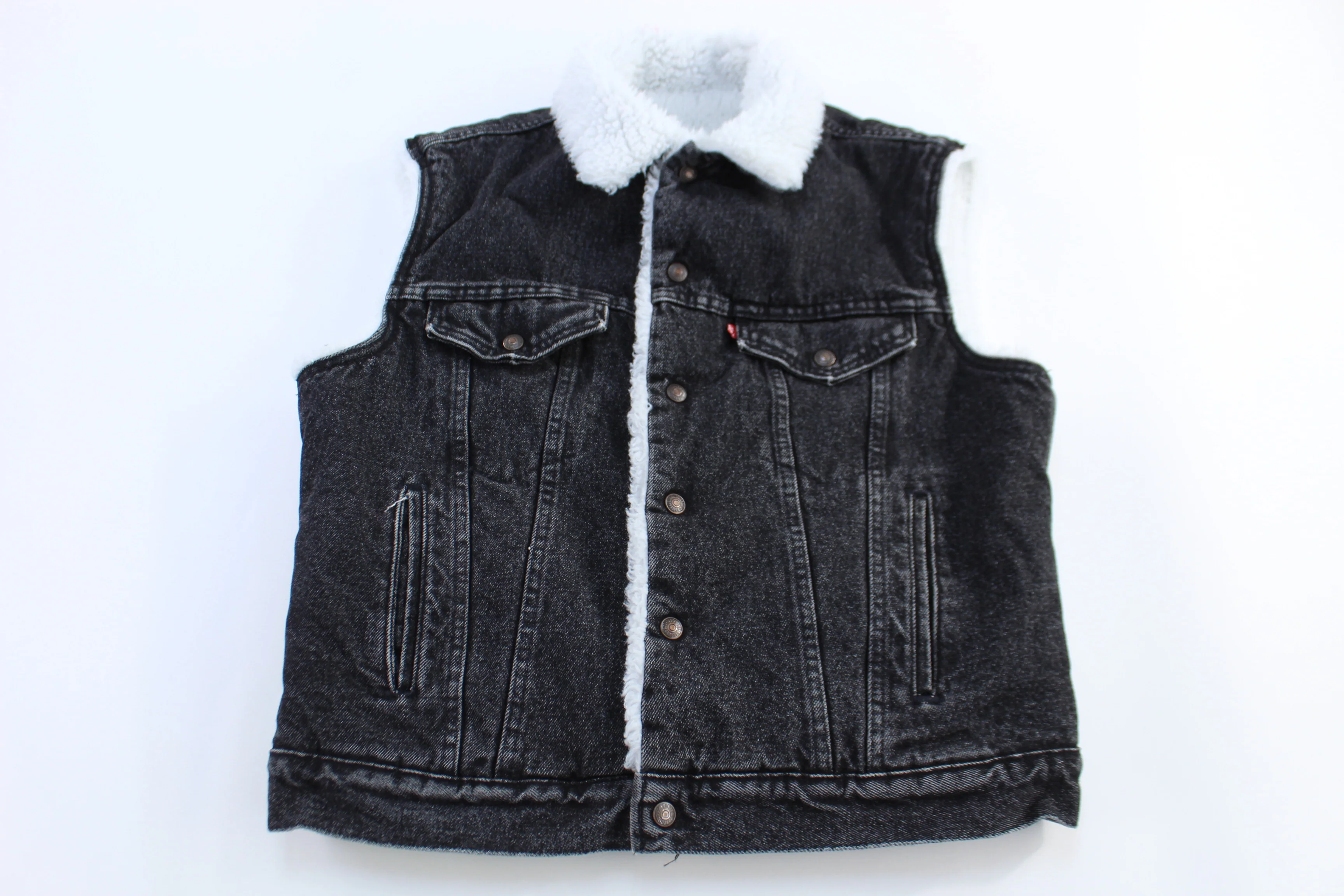 80's Levi's Black Washed Sherpa Lined Vest