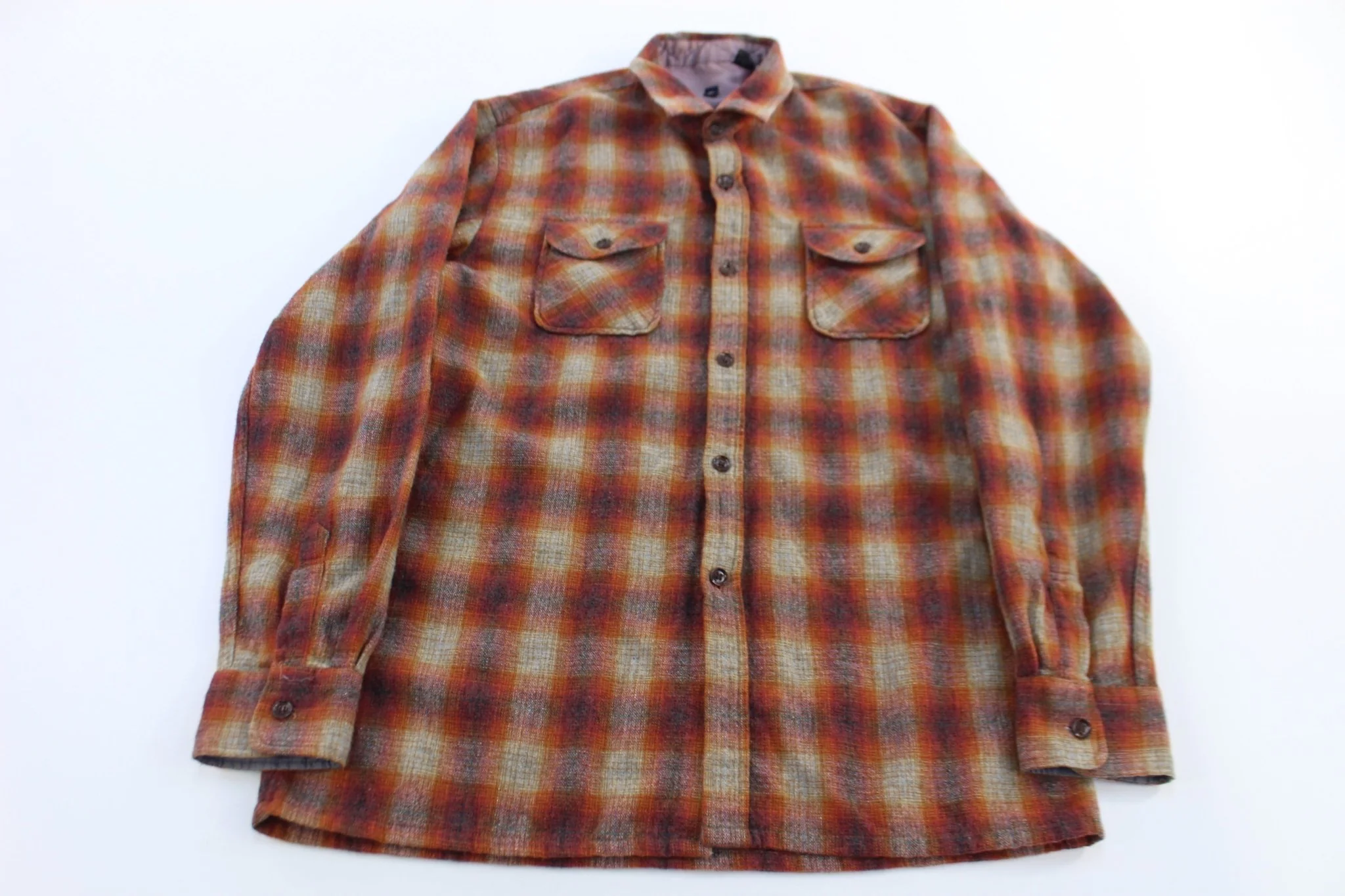 80's Multicolor Plaid Wool Blend LS Button Down