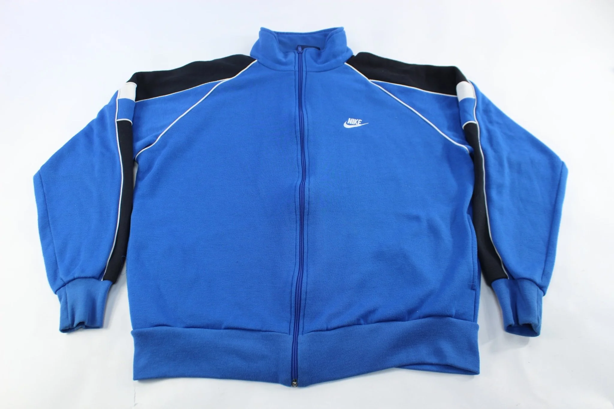 80's Nike Embroidered Logo Blue, Black & White Zip Up Jacket