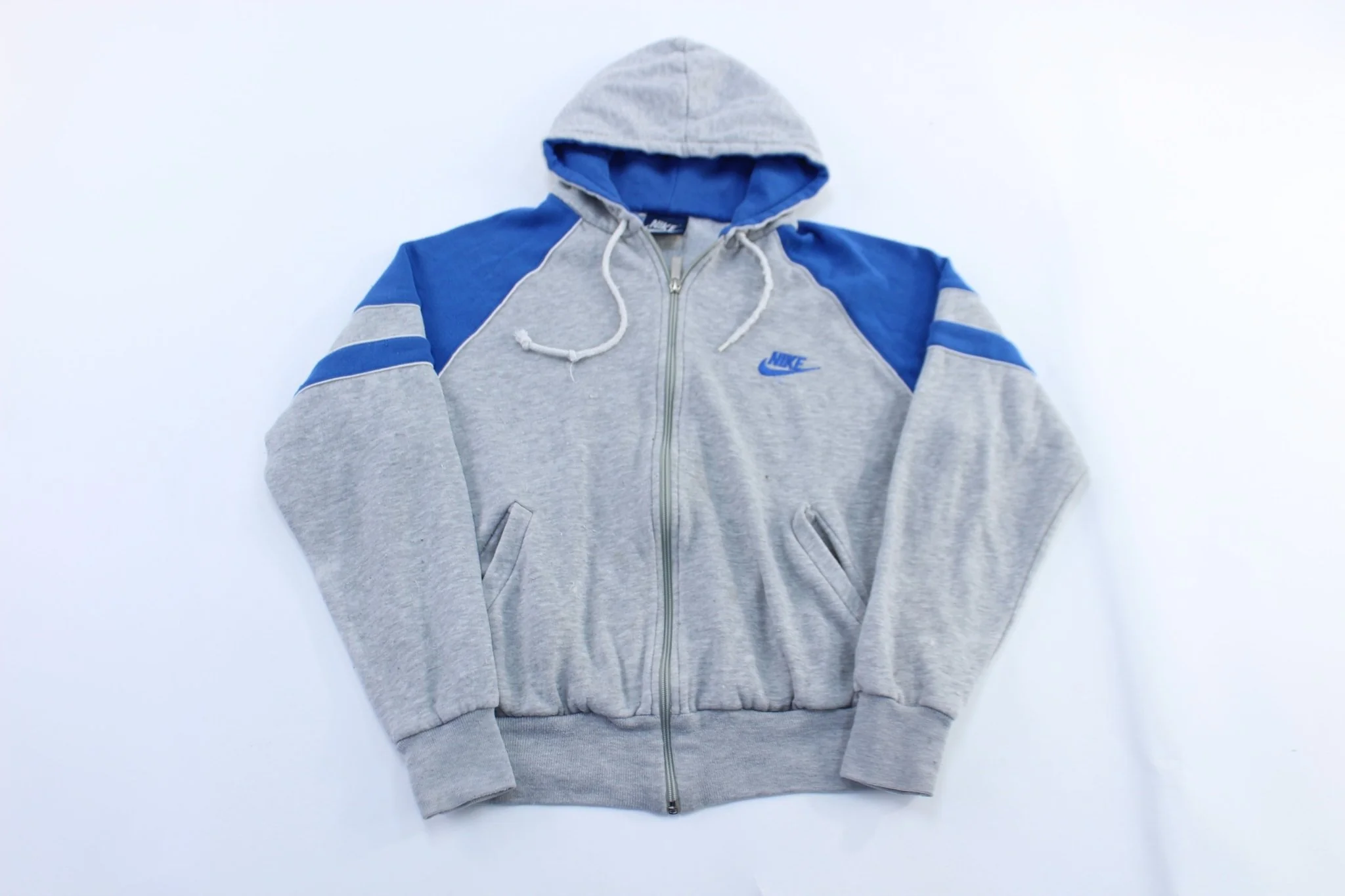 80's Nike Embroidered Logo Blue & Grey Zip Up Hoodie