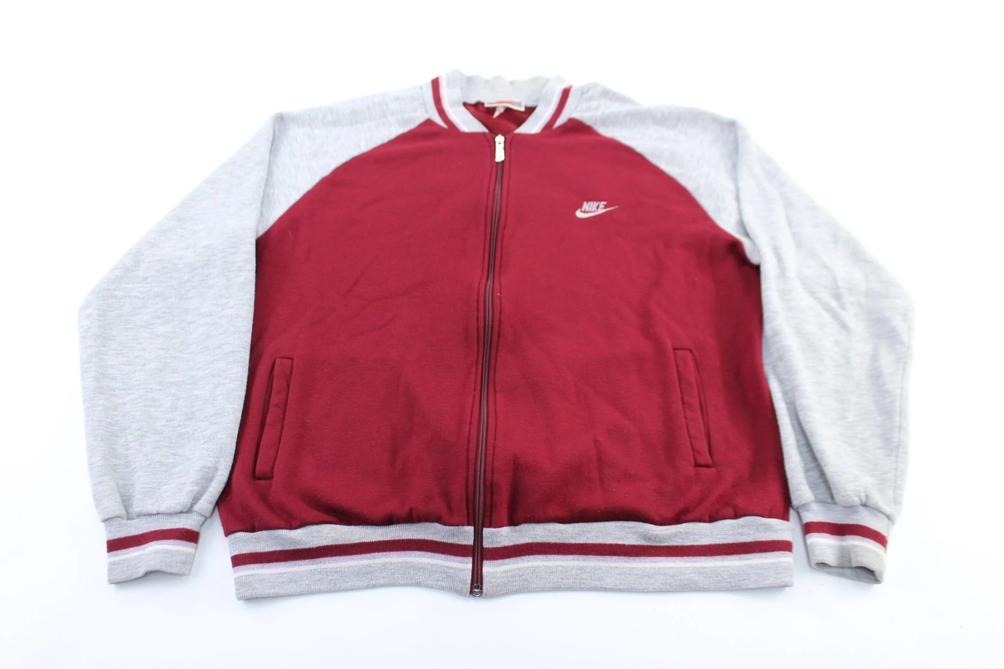80's Nike Embroidered Logo Grey & Maroon Zip Up Jacket