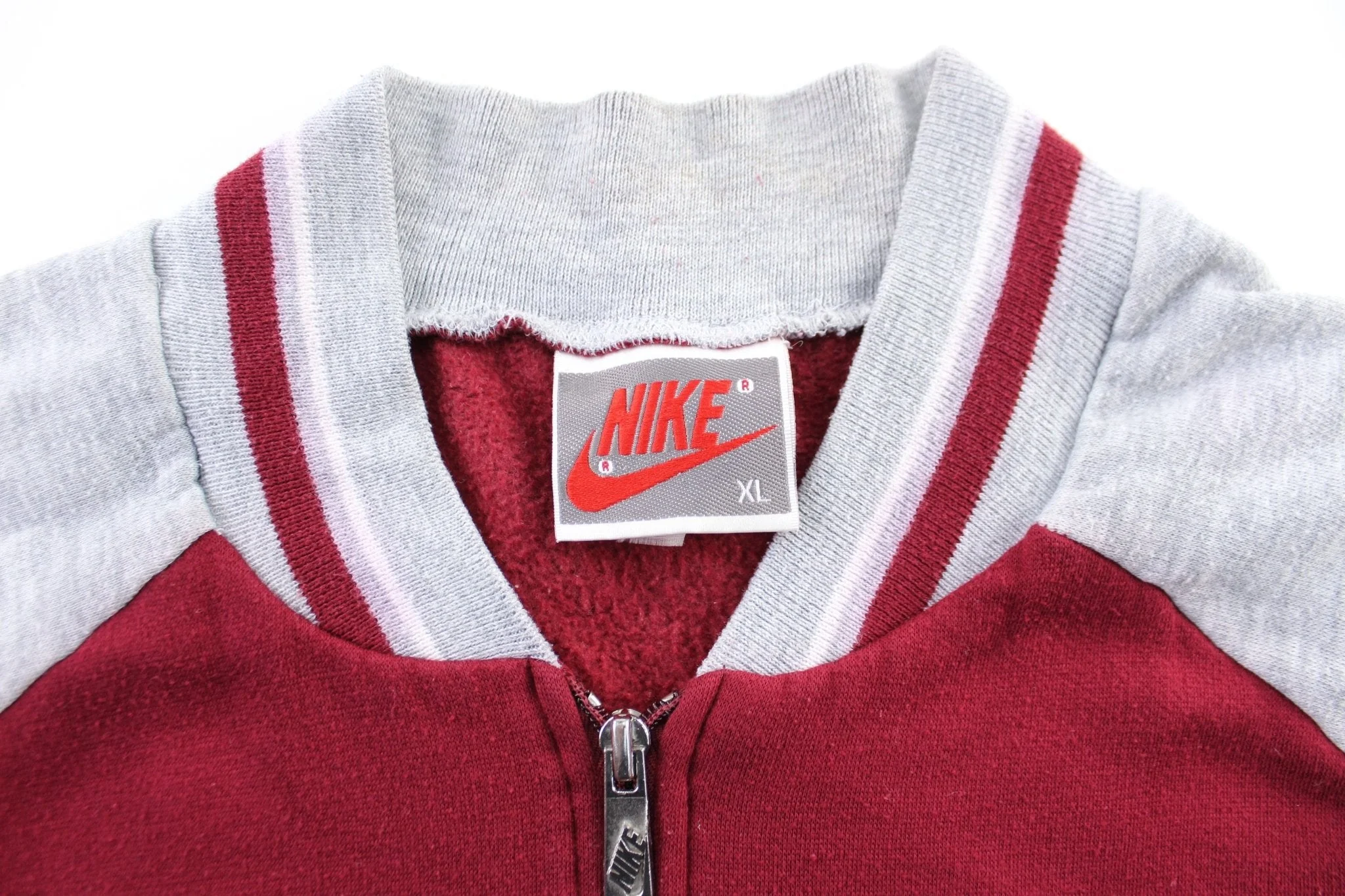 80's Nike Embroidered Logo Grey & Maroon Zip Up Jacket - Image 3