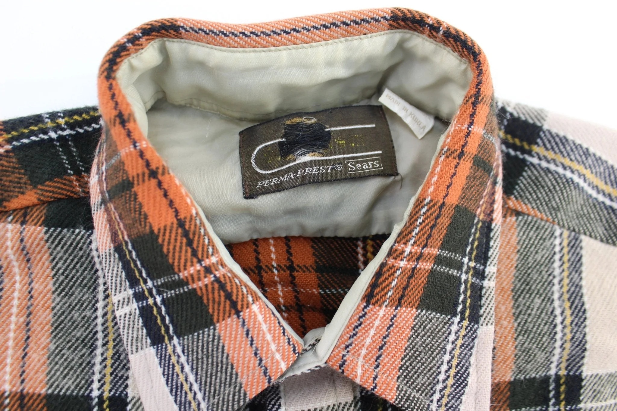 80's Sears Orange Plaid LS Button Down Shirt - Image 4
