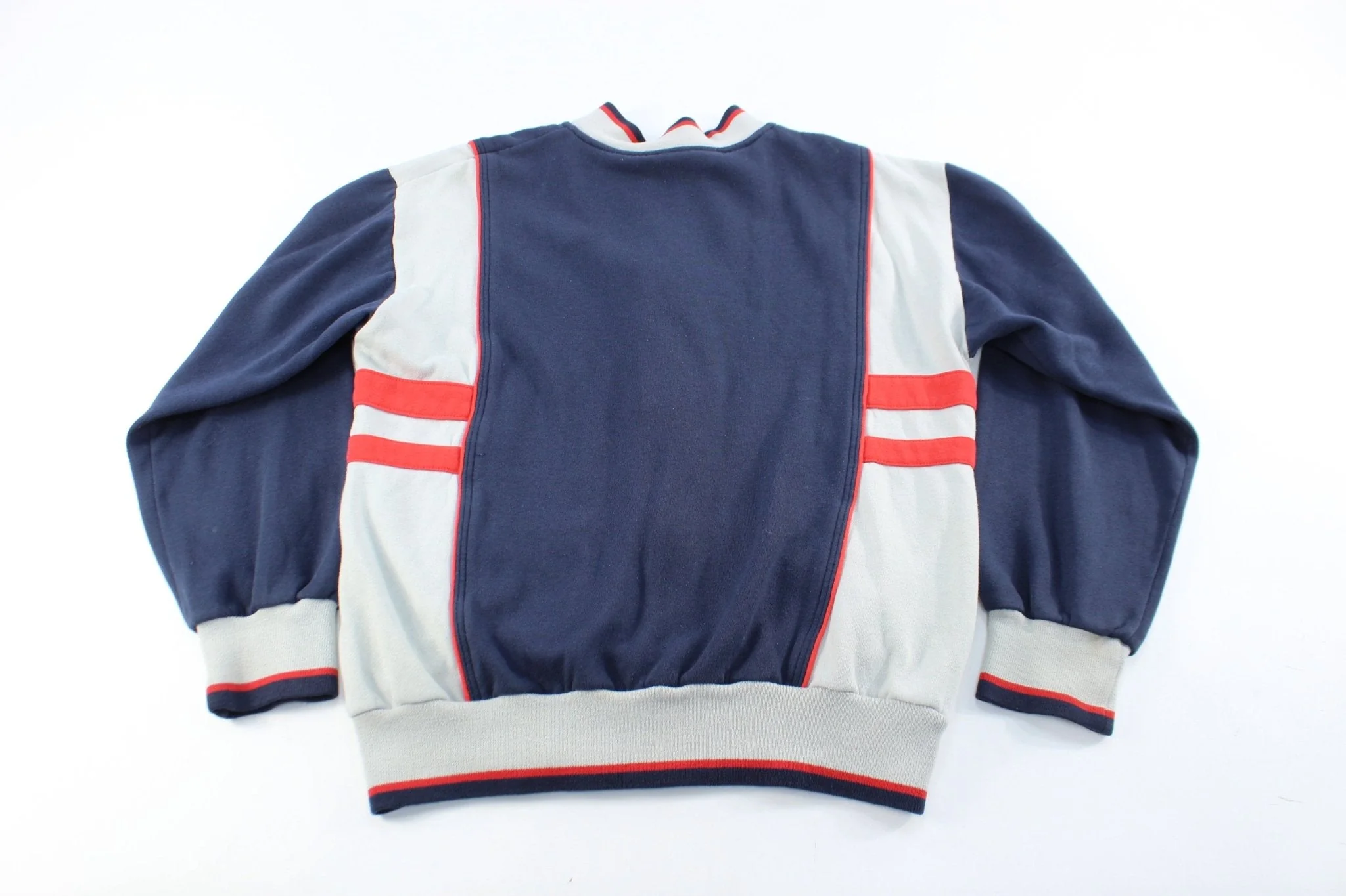 80'sAdidas Embroidered Logo Navy Blue, Red, Grey Zip Up Jacket - Image 2