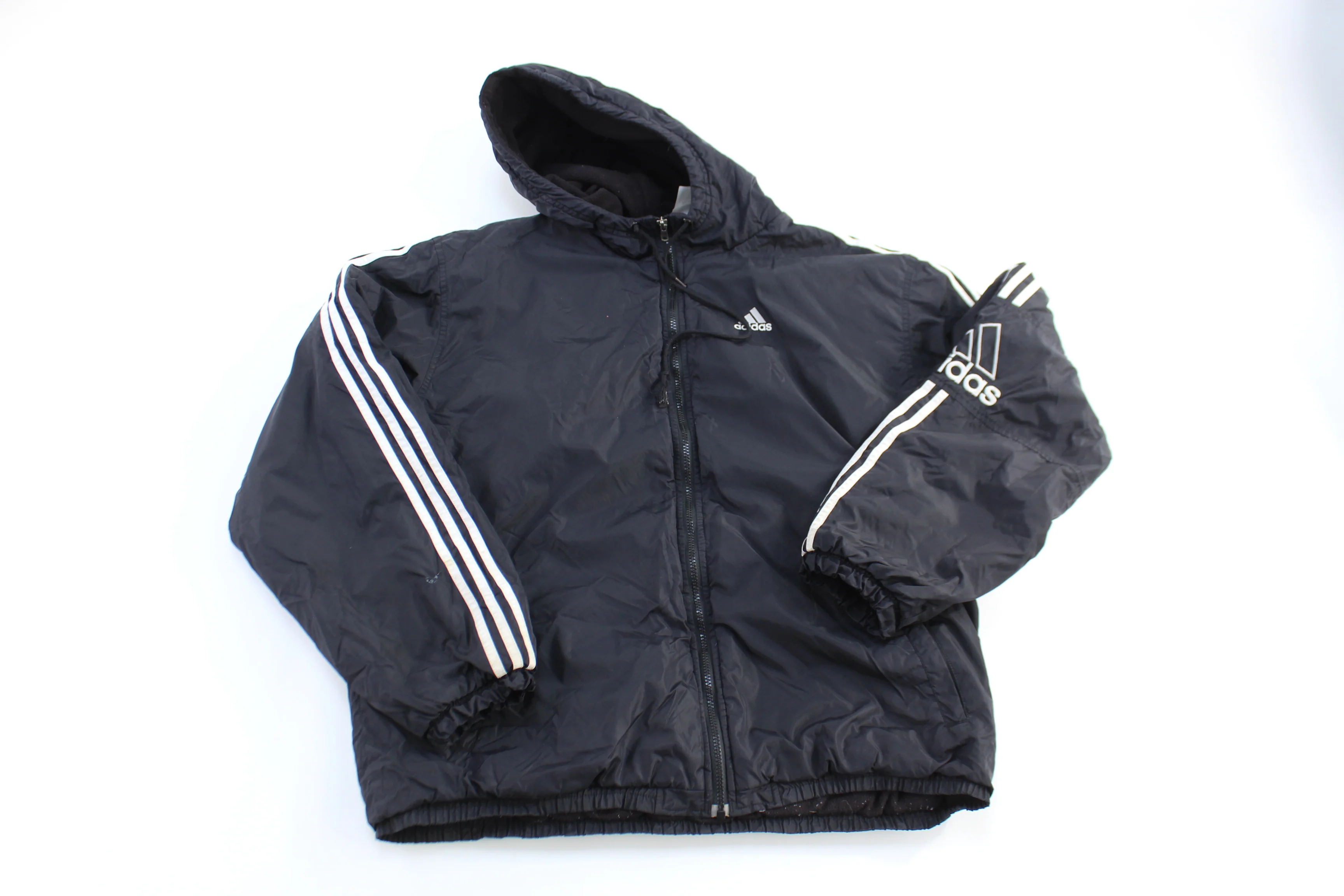90's Adidas Embroidered Logo Black & White Full Zip Hooded Jacket