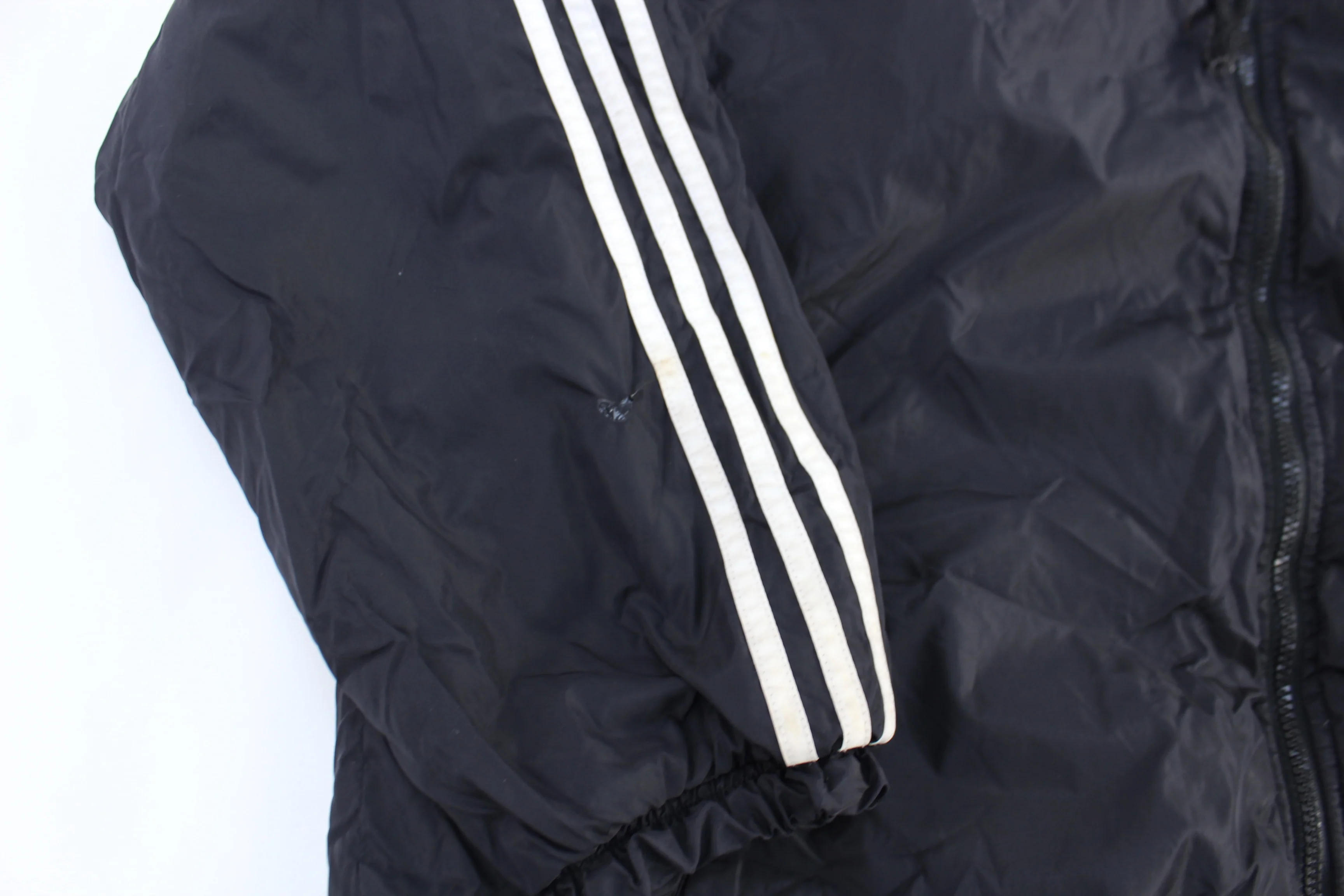 90's Adidas Embroidered Logo Black & White Full Zip Hooded Jacket - Image 3