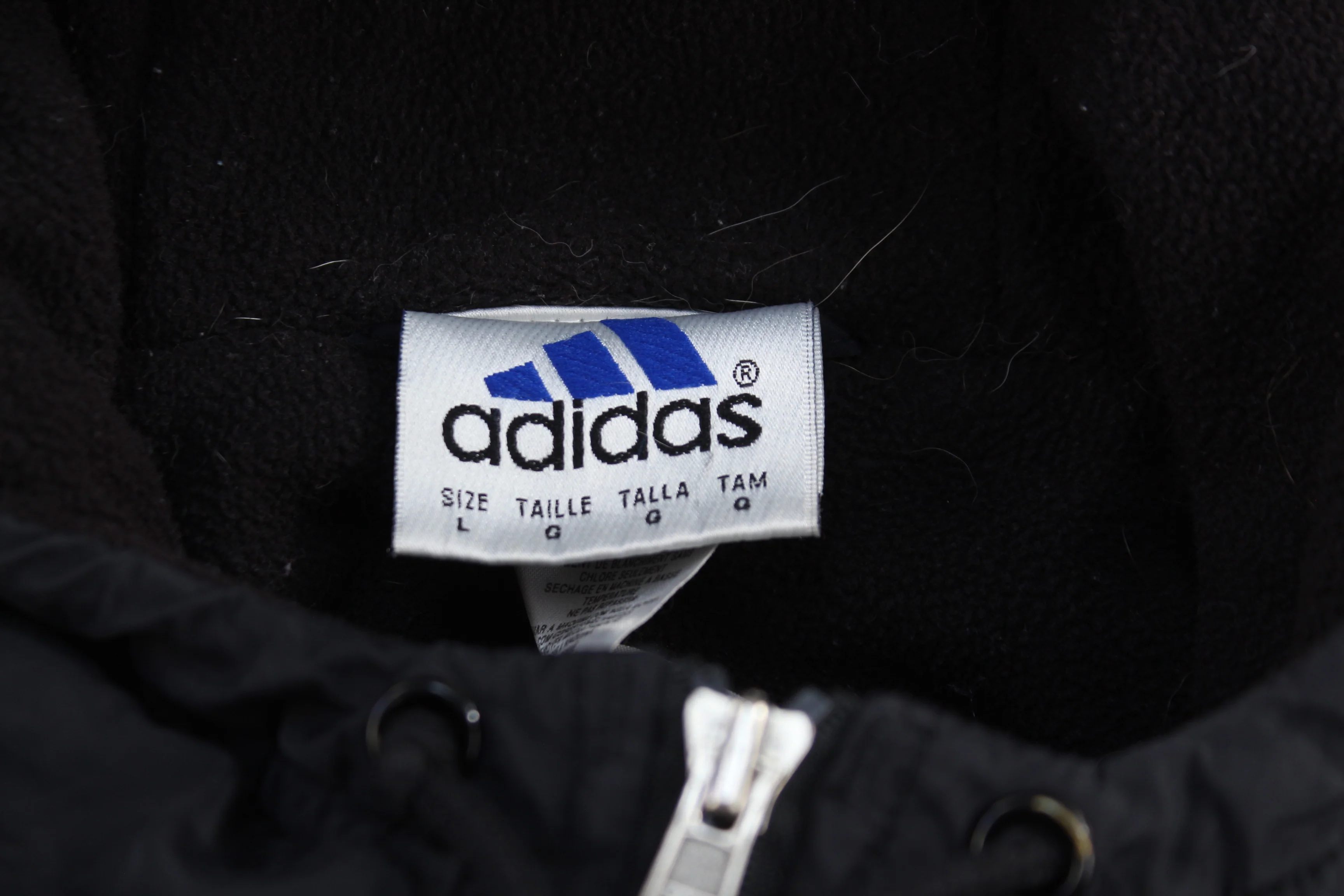 90's Adidas Embroidered Logo Black & White Full Zip Hooded Jacket - Image 4