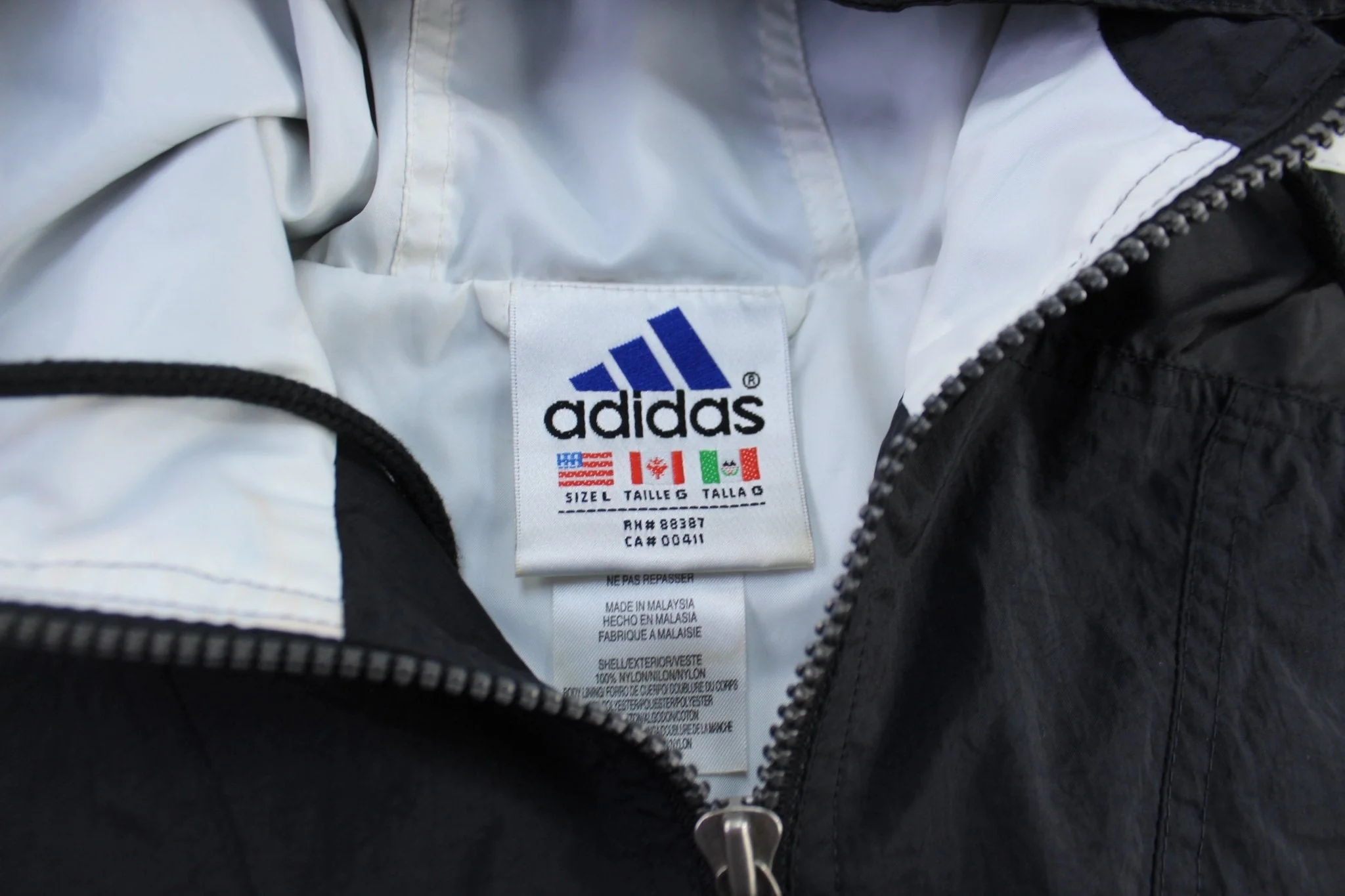 90's Adidas Embroidered Logo Black & White Striped Zip Up Jacket - Image 3