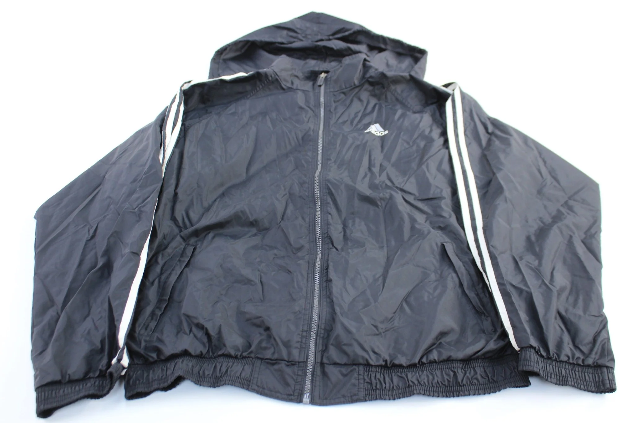 90's Adidas Embroidered Logo Black & White Striped Zip Up Jacket