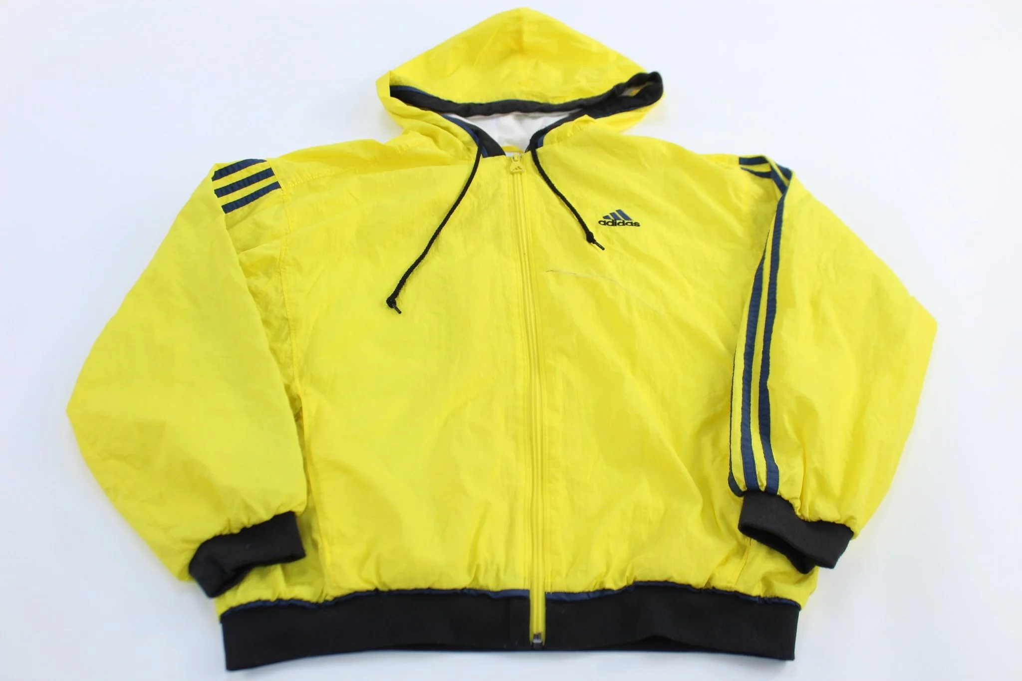 90's Adidas Embroidered Logo Black & Yellow Striped Zip Up Jacket