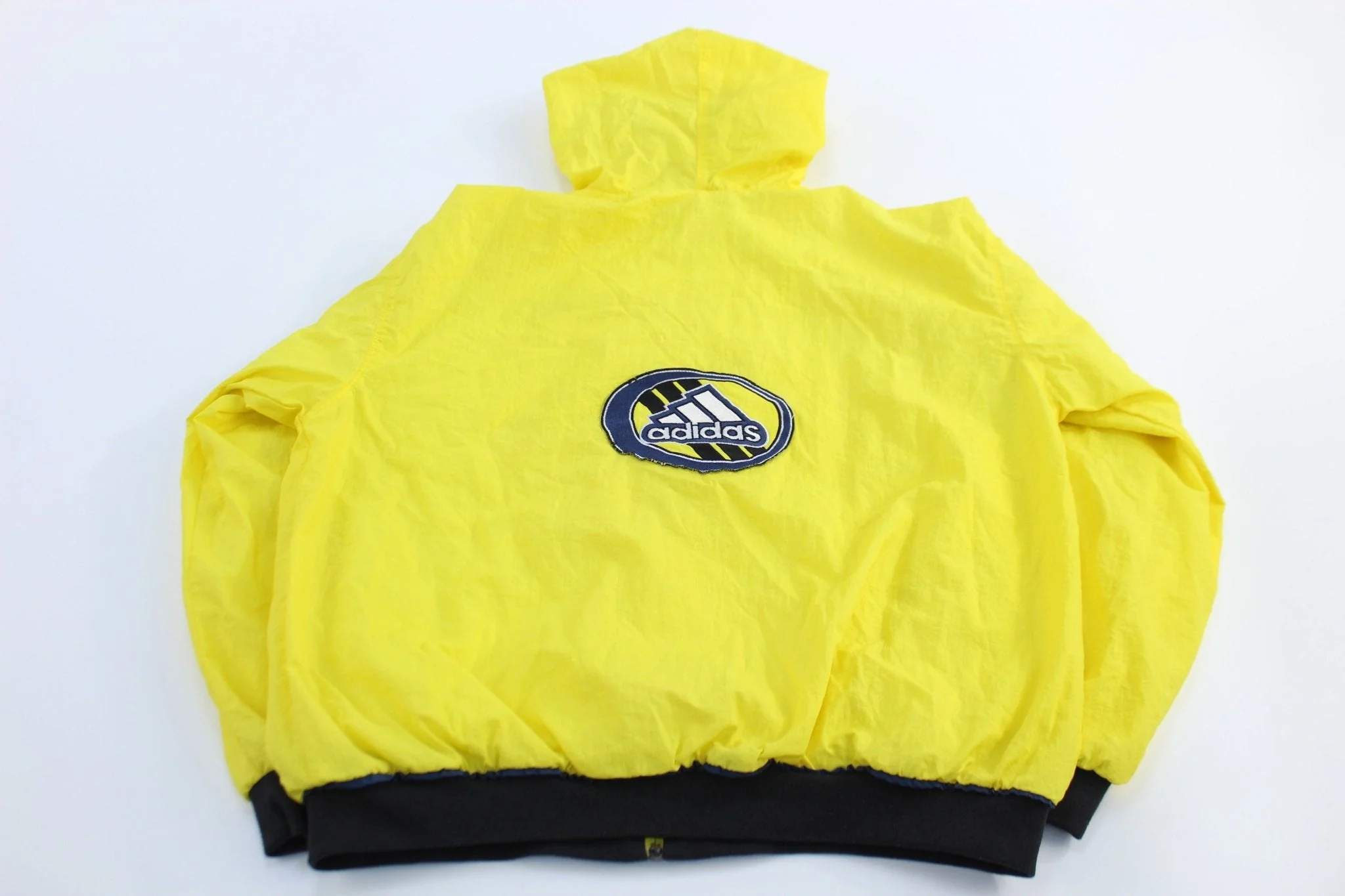 90's Adidas Embroidered Logo Black & Yellow Striped Zip Up Jacket - Image 2