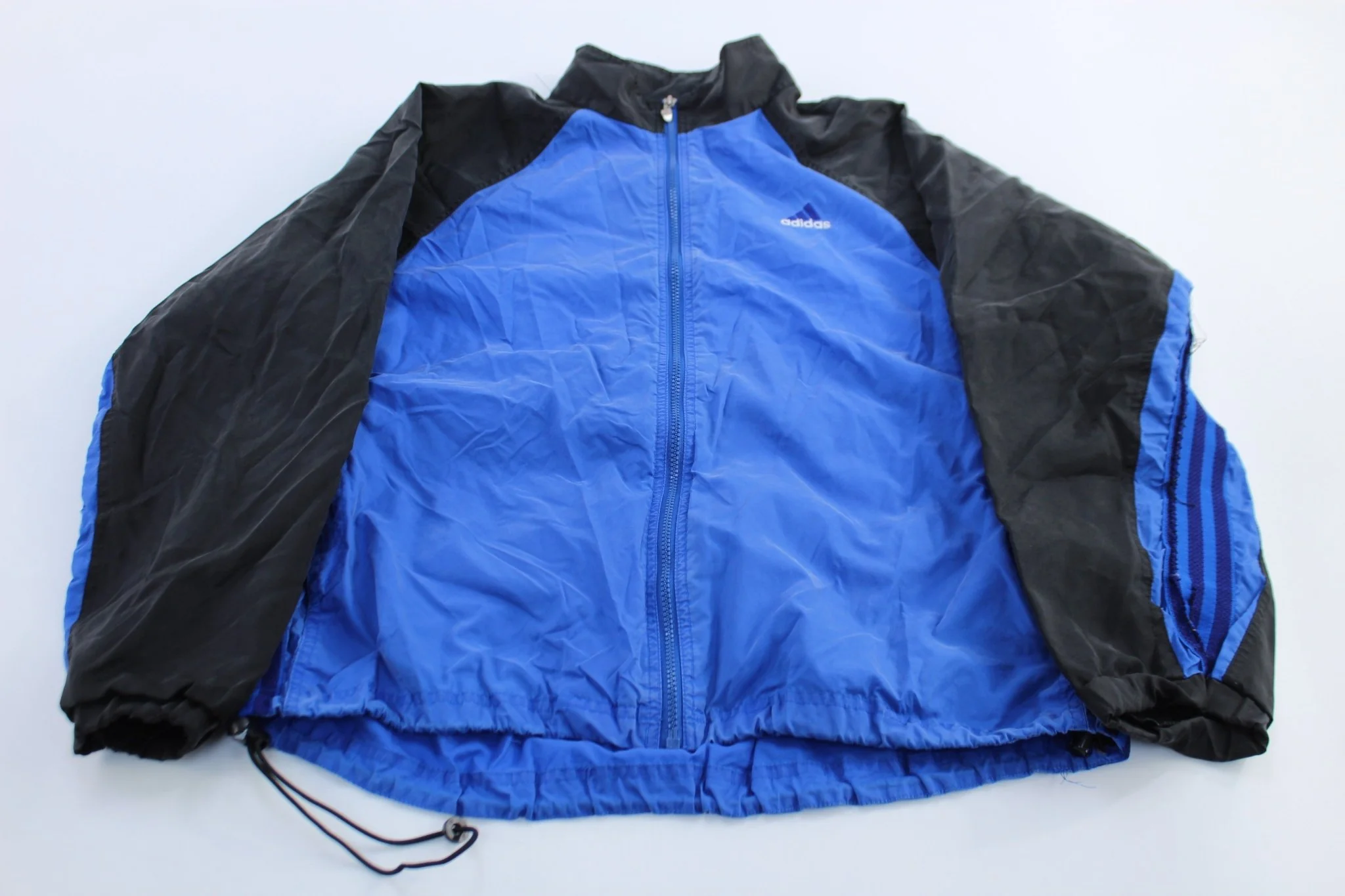 90's Adidas Embroidered Logo Blue & Black Striped Zip Up Jacket