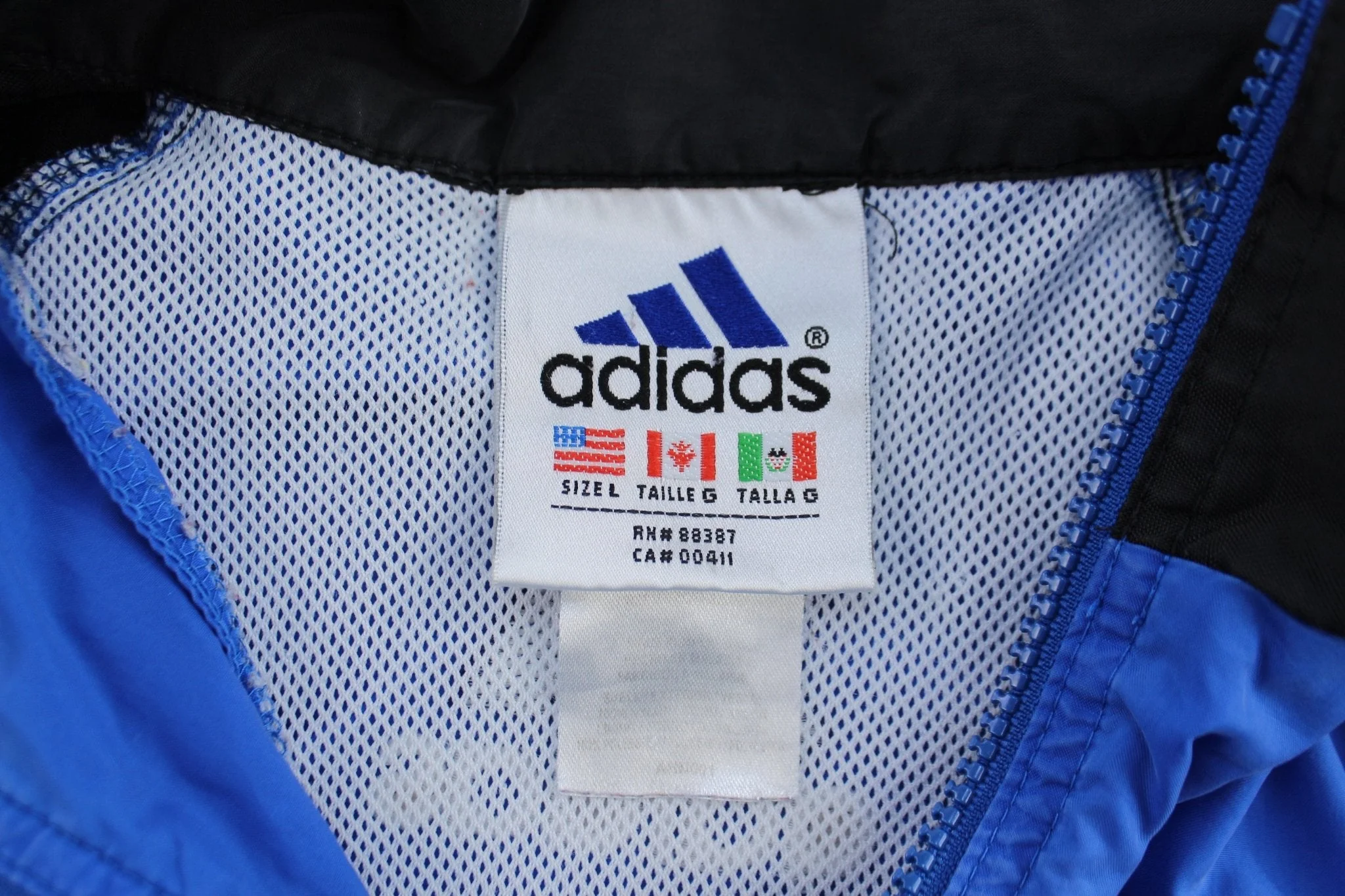90's Adidas Embroidered Logo Blue & Black Striped Zip Up Jacket - Image 3