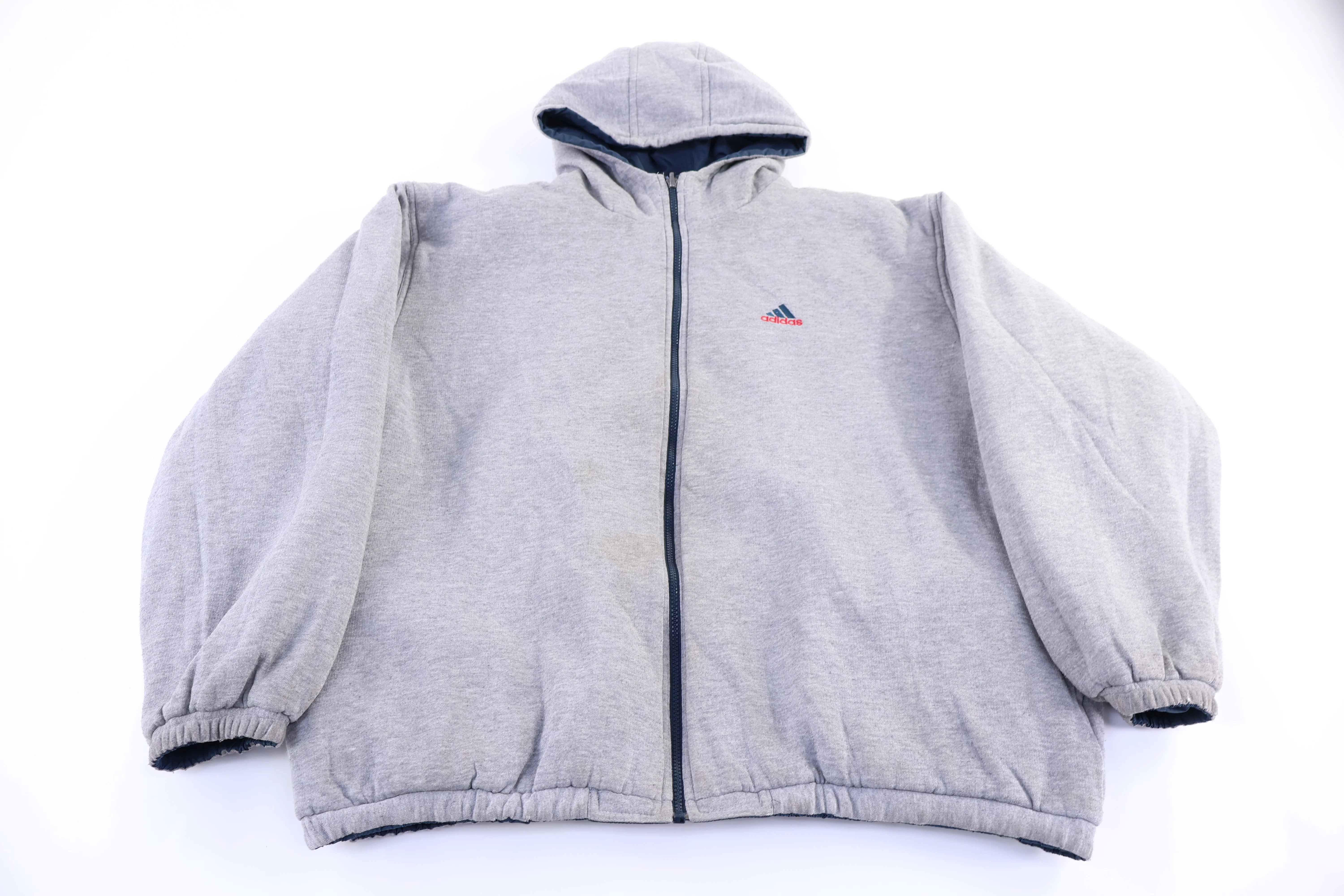 90's Adidas Embroidered Logo Blue & Grey Reversible Jacket - Image 4