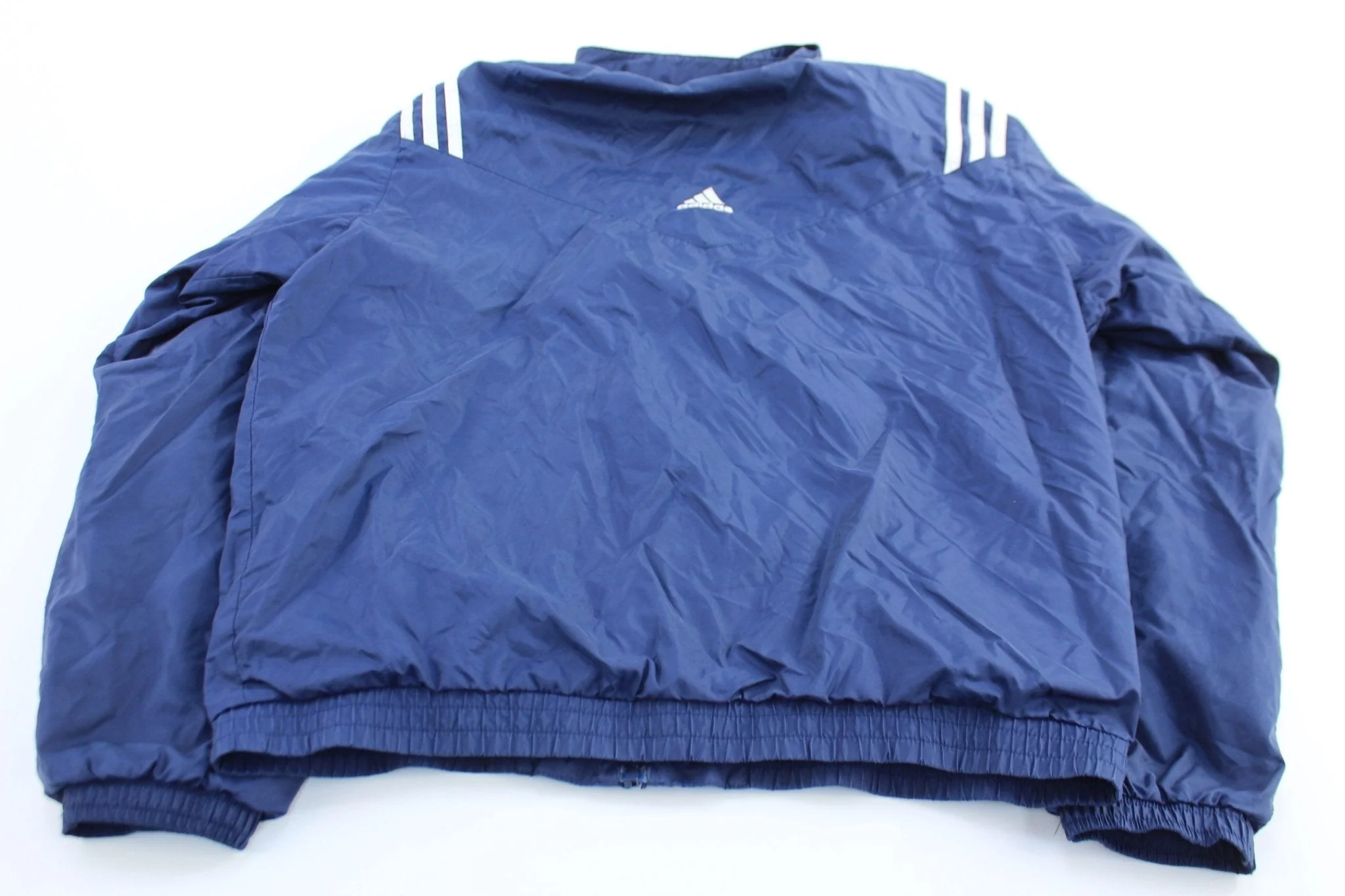 90's Adidas Embroidered Logo Blue, Grey, & White Striped Jacket - Image 2