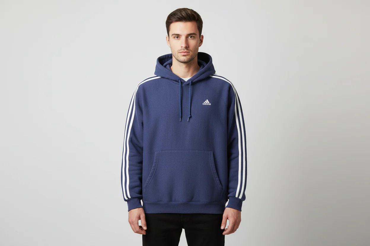 90's Adidas Embroidered Logo Blue Pullover Hoodie