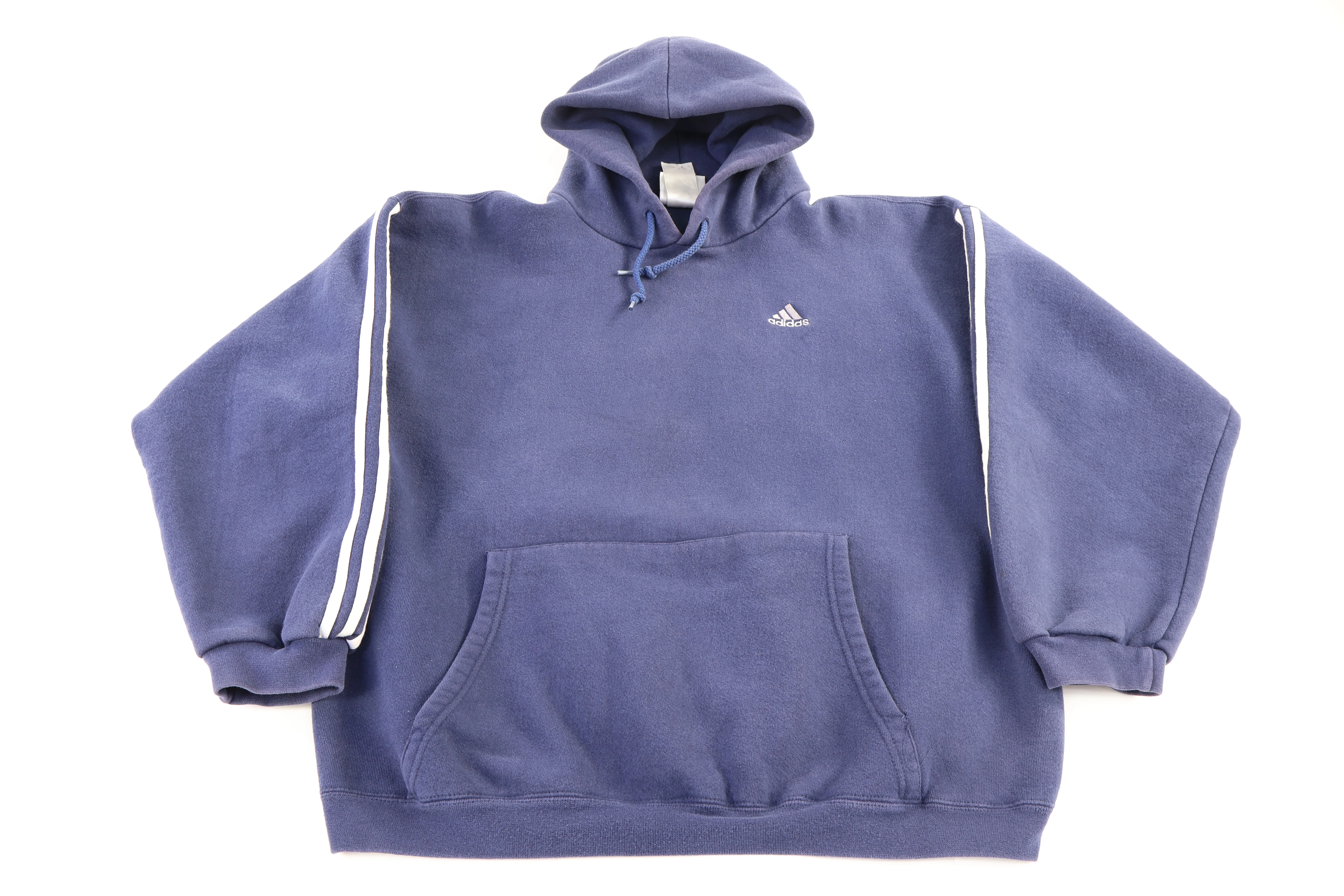 90's Adidas Embroidered Logo Blue Pullover Hoodie - Image 2