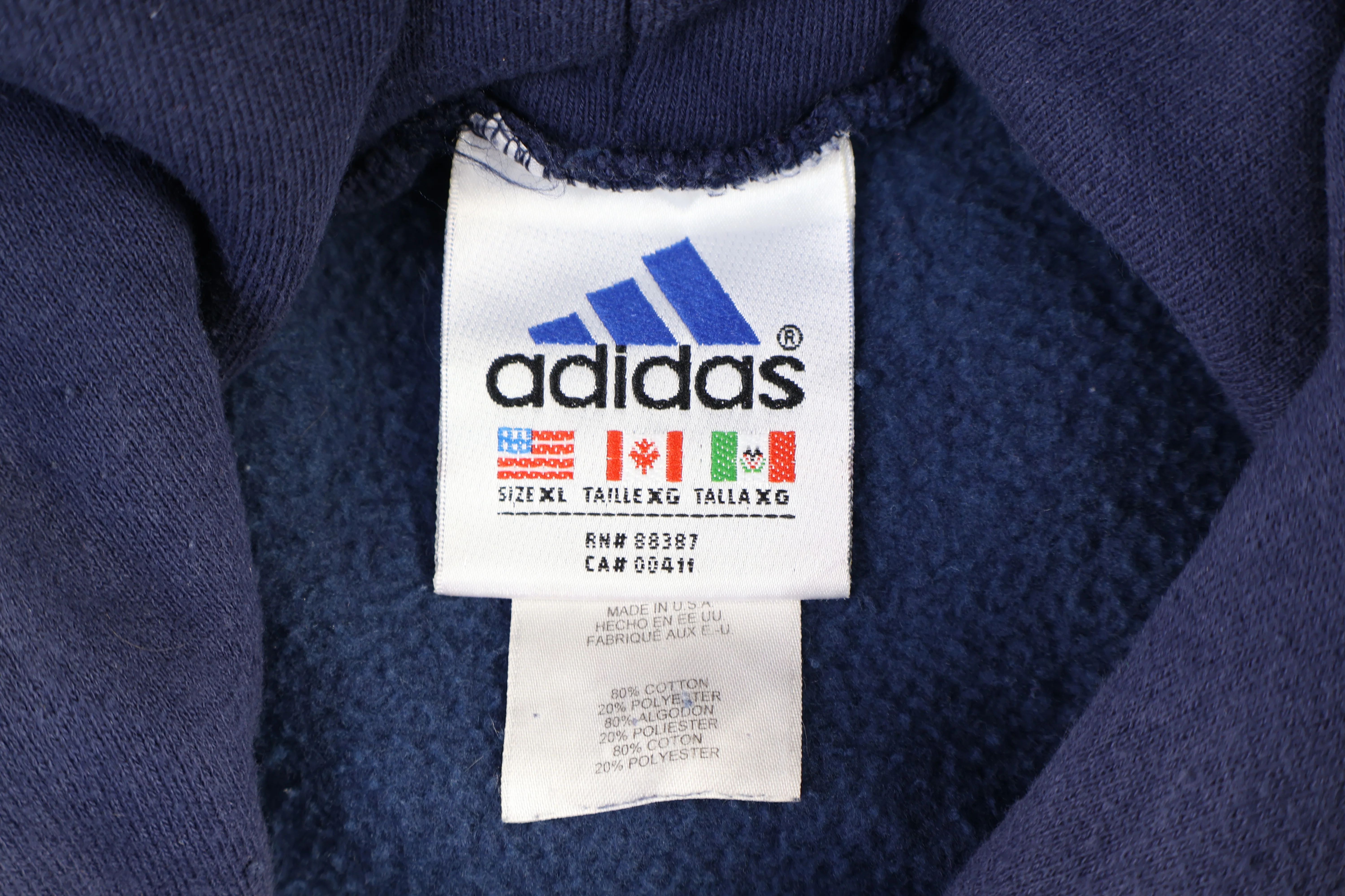 90's Adidas Embroidered Logo Blue Pullover Hoodie - Image 4