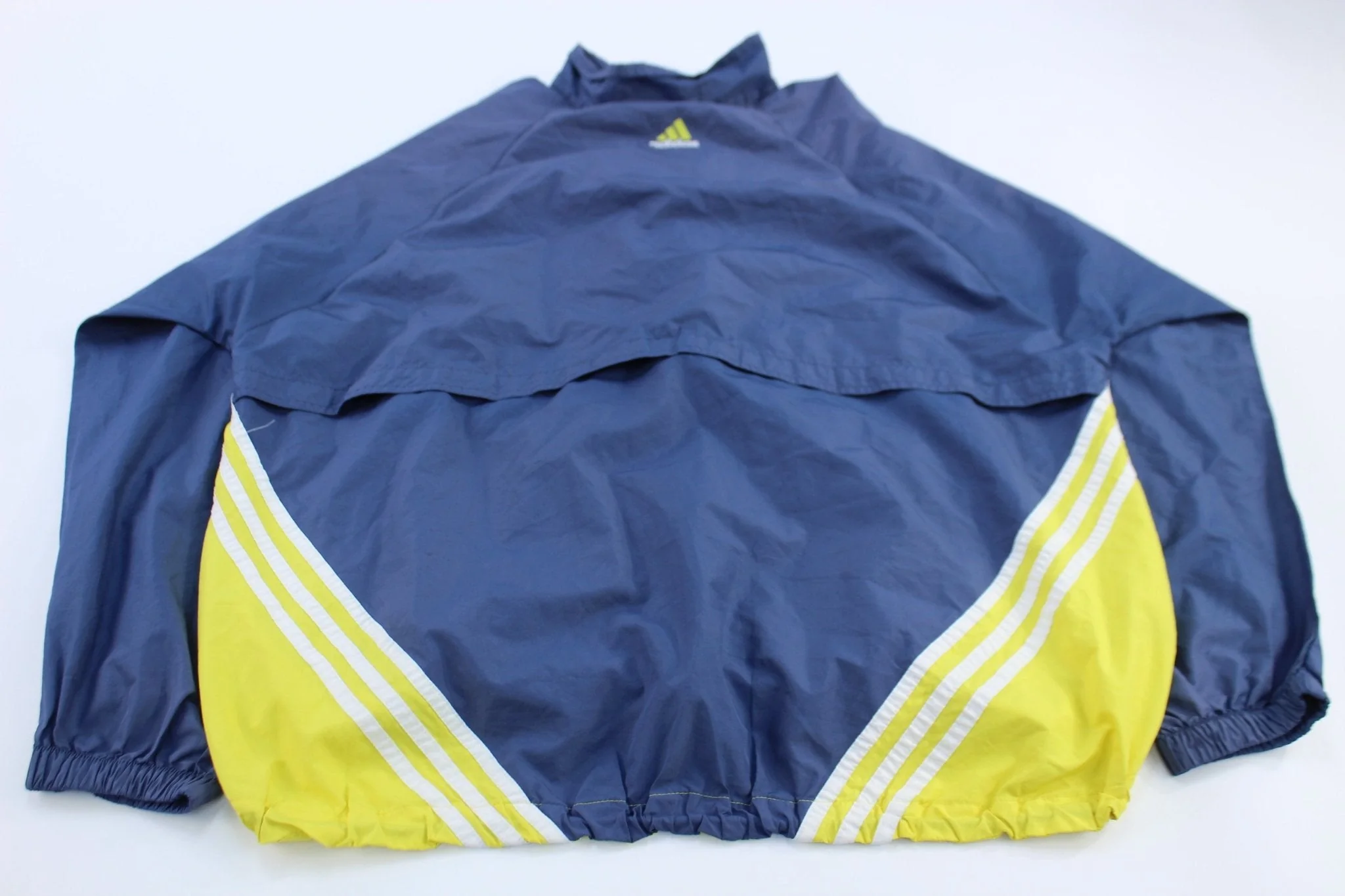 90's Adidas Embroidered Logo Blue, White, & Yellow Striped Zip Up Jacket - Image 2