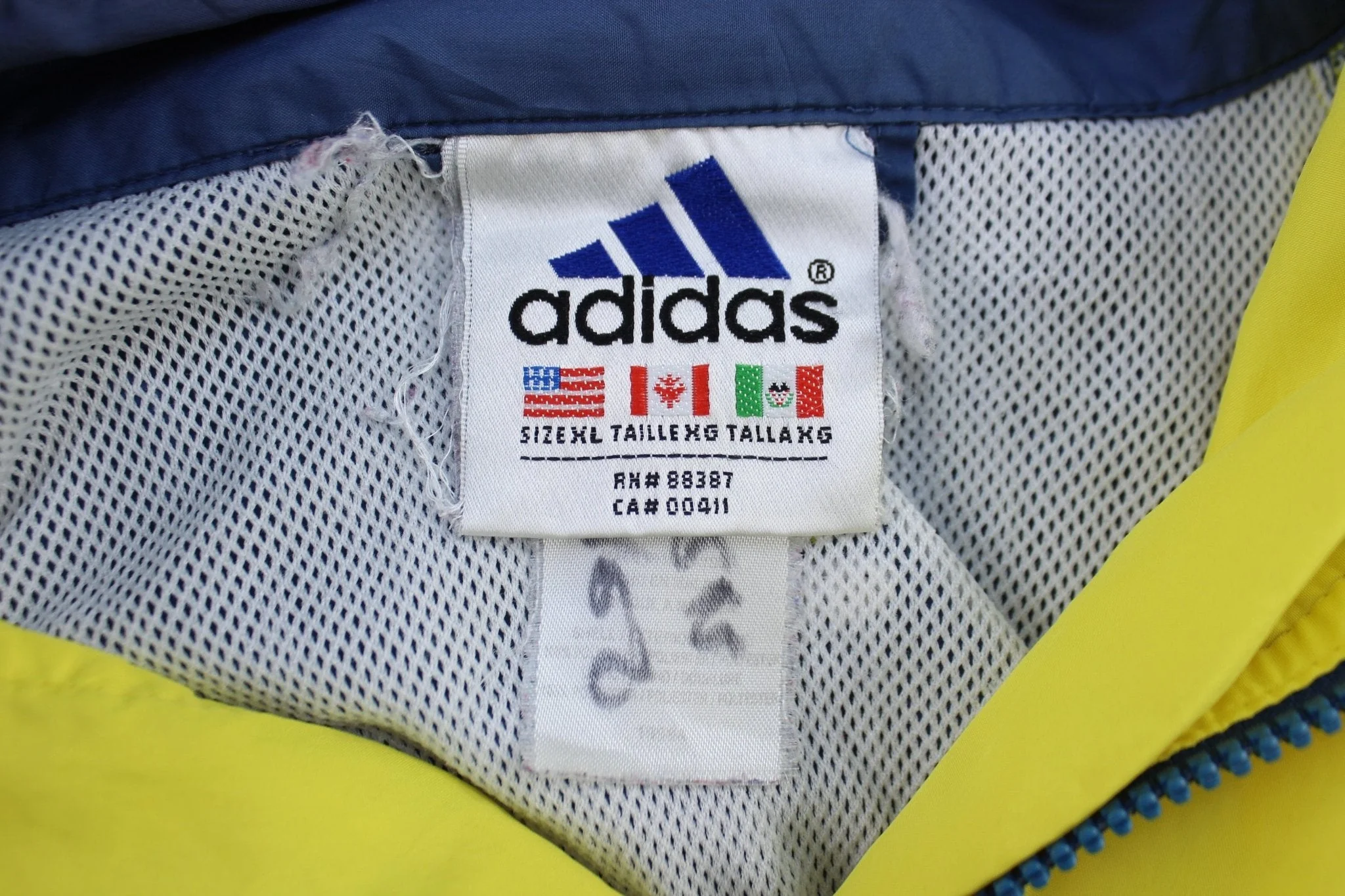 90's Adidas Embroidered Logo Blue, White, & Yellow Striped Zip Up Jacket - Image 3