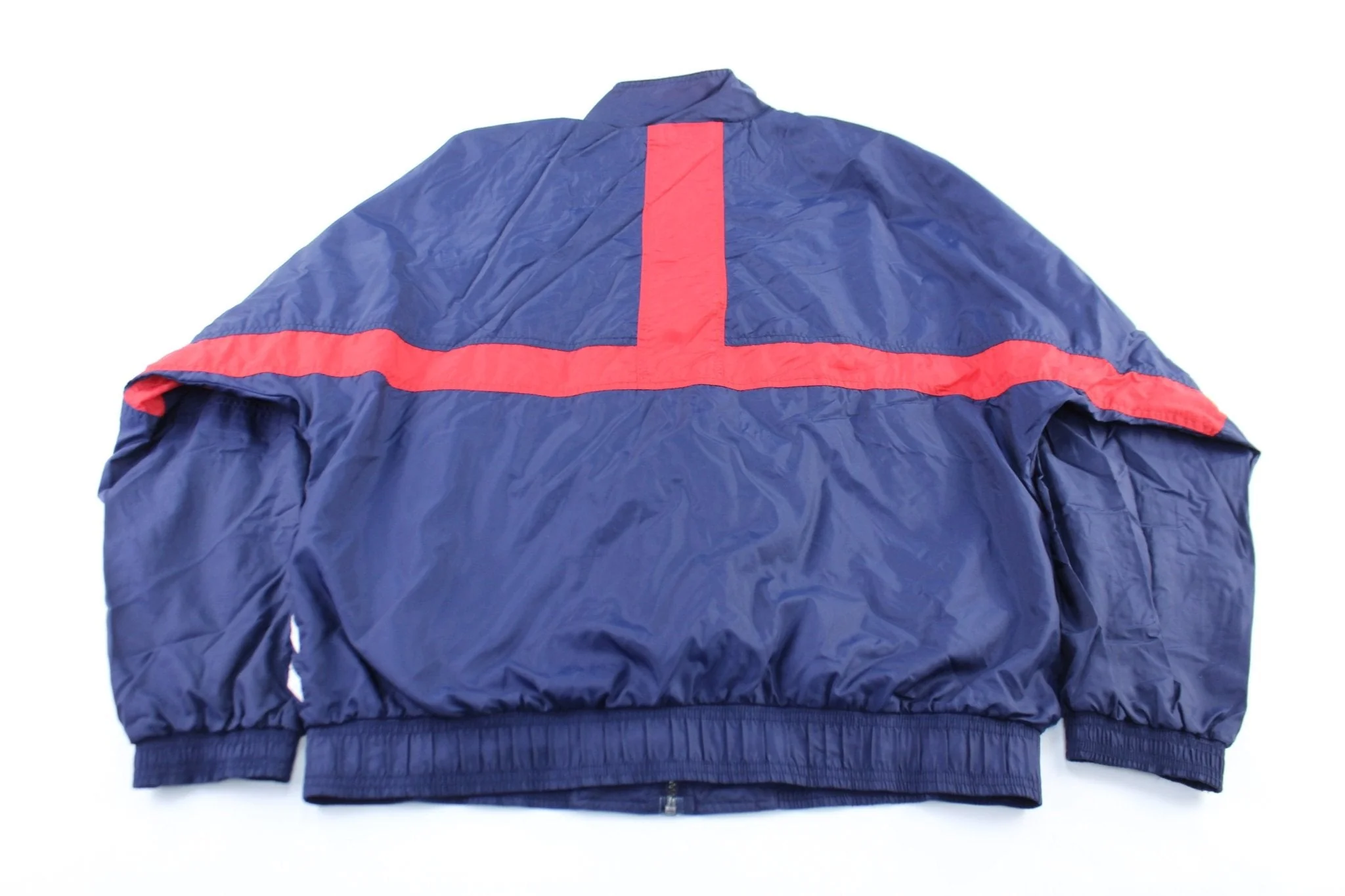 90's Adidas Embroidered Logo Navy Blue, Red, & White Striped Zip Up Jacket - Image 2