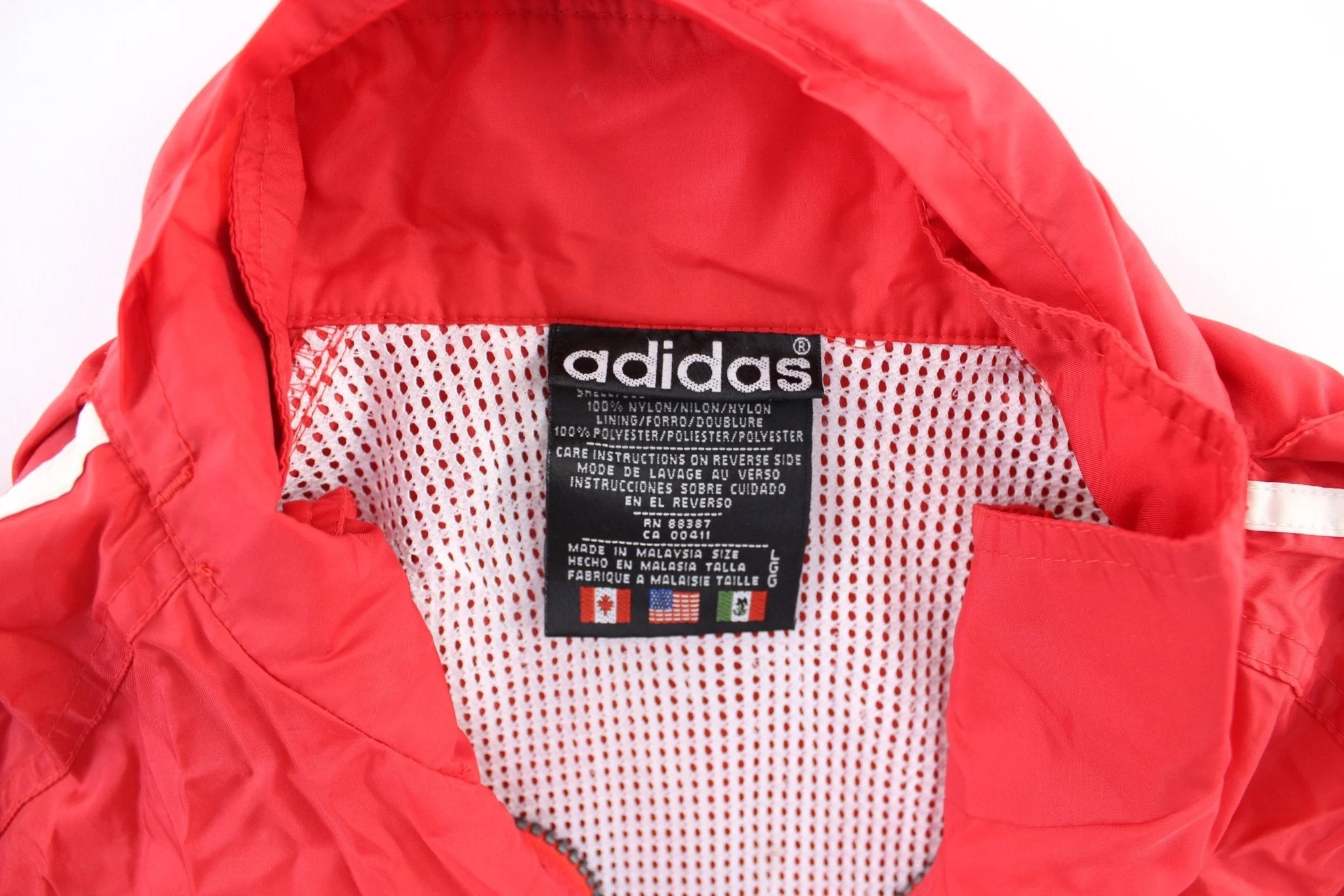 90's Adidas Embroidered Logo Red & White Striped Zip Up Jacket - Image 4